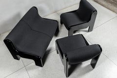 Wood and fabric set of 3 LP sofas designed by Ricardo Blanco, Argentina, 1970.