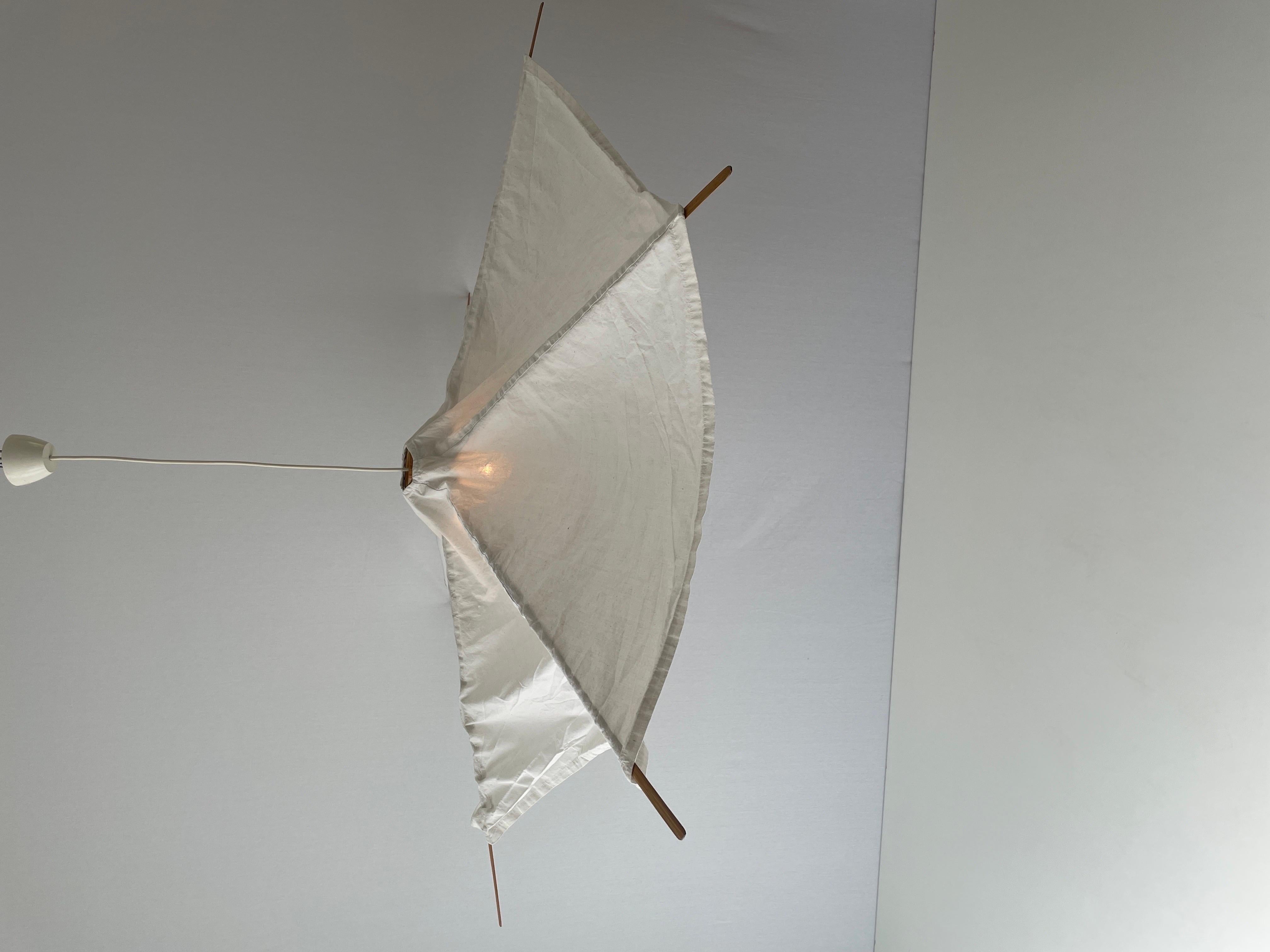 Wood and Fabric Tent Design Extralarge Pendant Lamp by Domus, 1980s, Italy For Sale 4