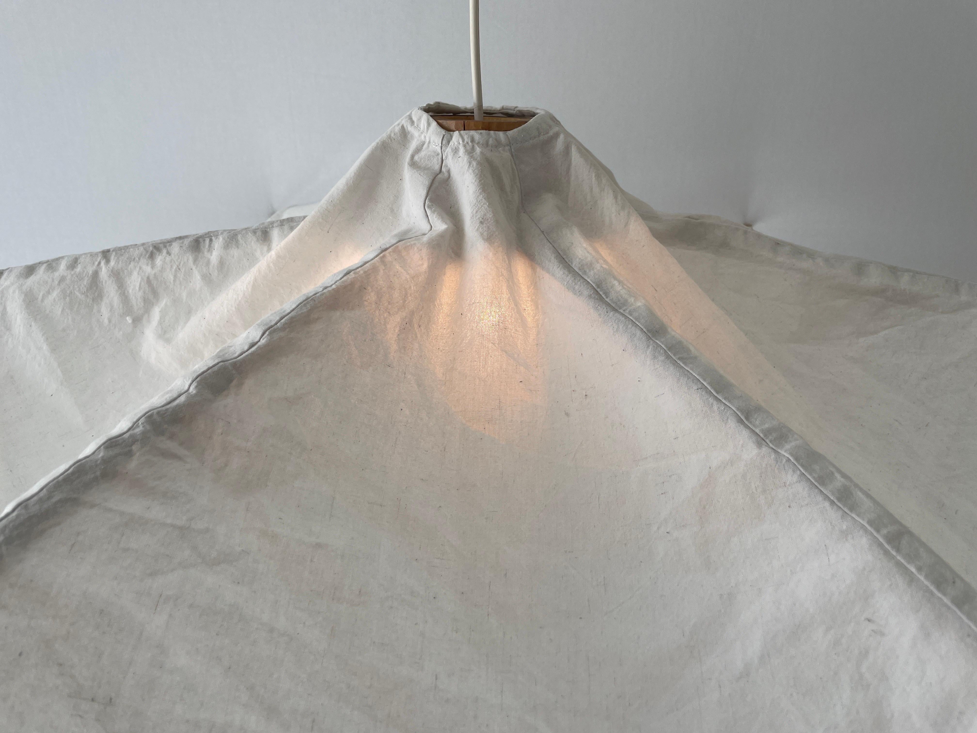 Wood and Fabric Tent Design Extralarge Pendant Lamp by Domus, 1980s, Italy For Sale 5