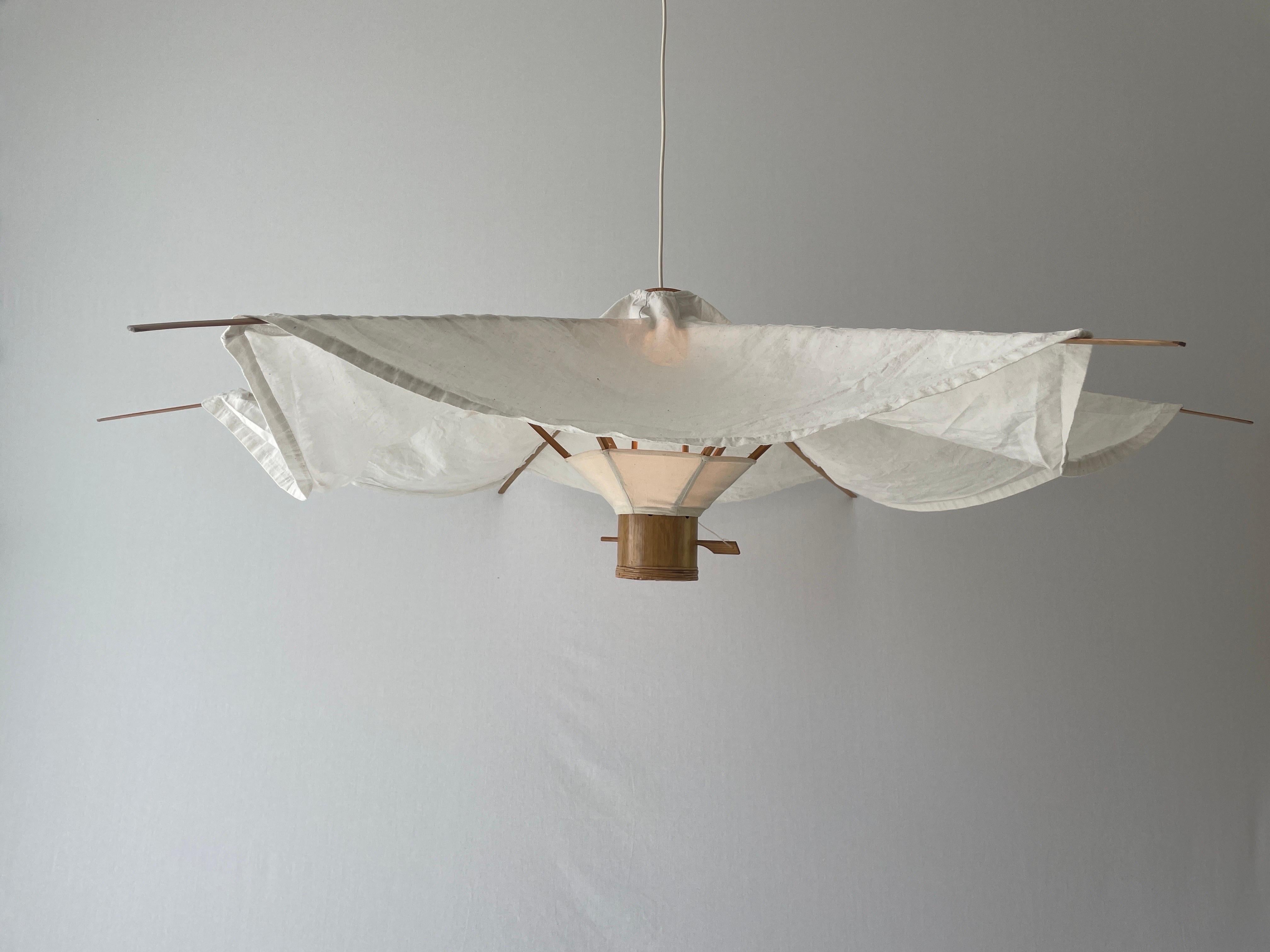 Wood and Fabric Tent Design Extralarge Pendant Lamp by Domus, 1980s, Italy For Sale 7