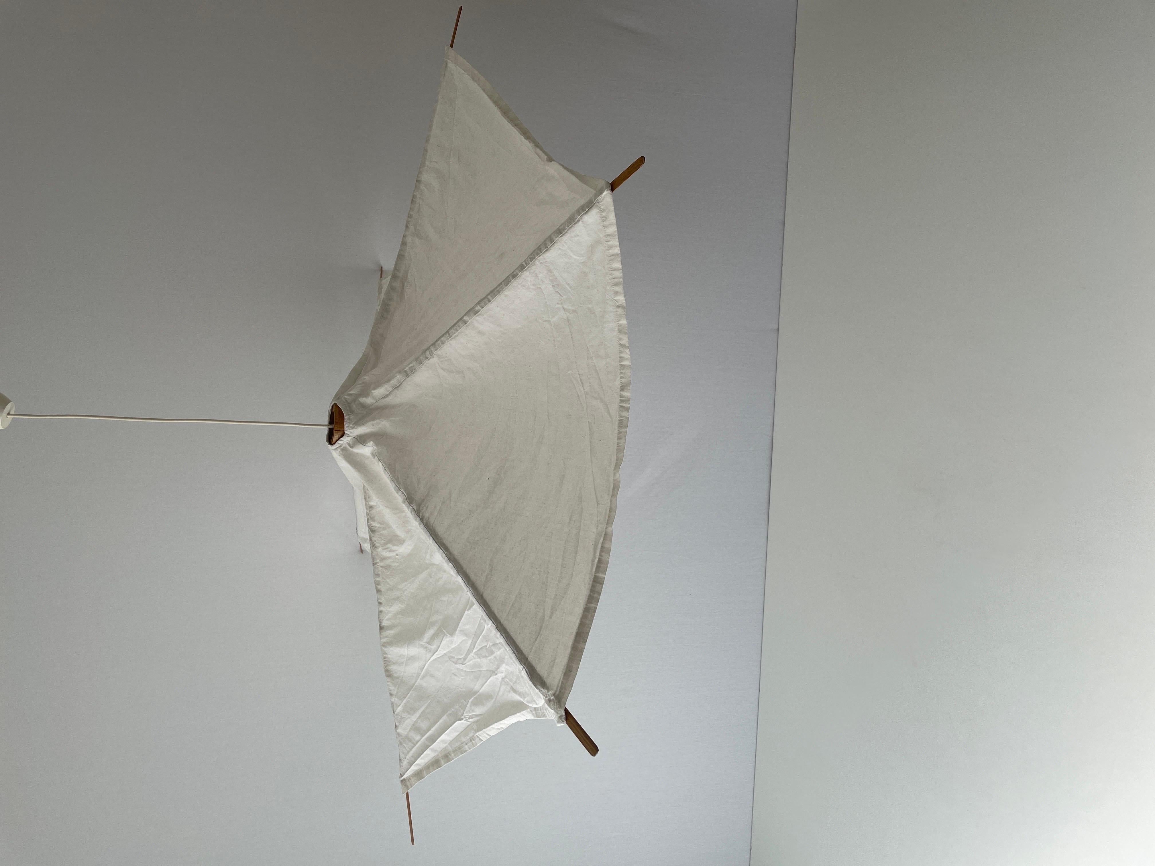 Mid-Century Modern Wood and Fabric Tent Design Extralarge Pendant Lamp by Domus, 1980s, Italy For Sale