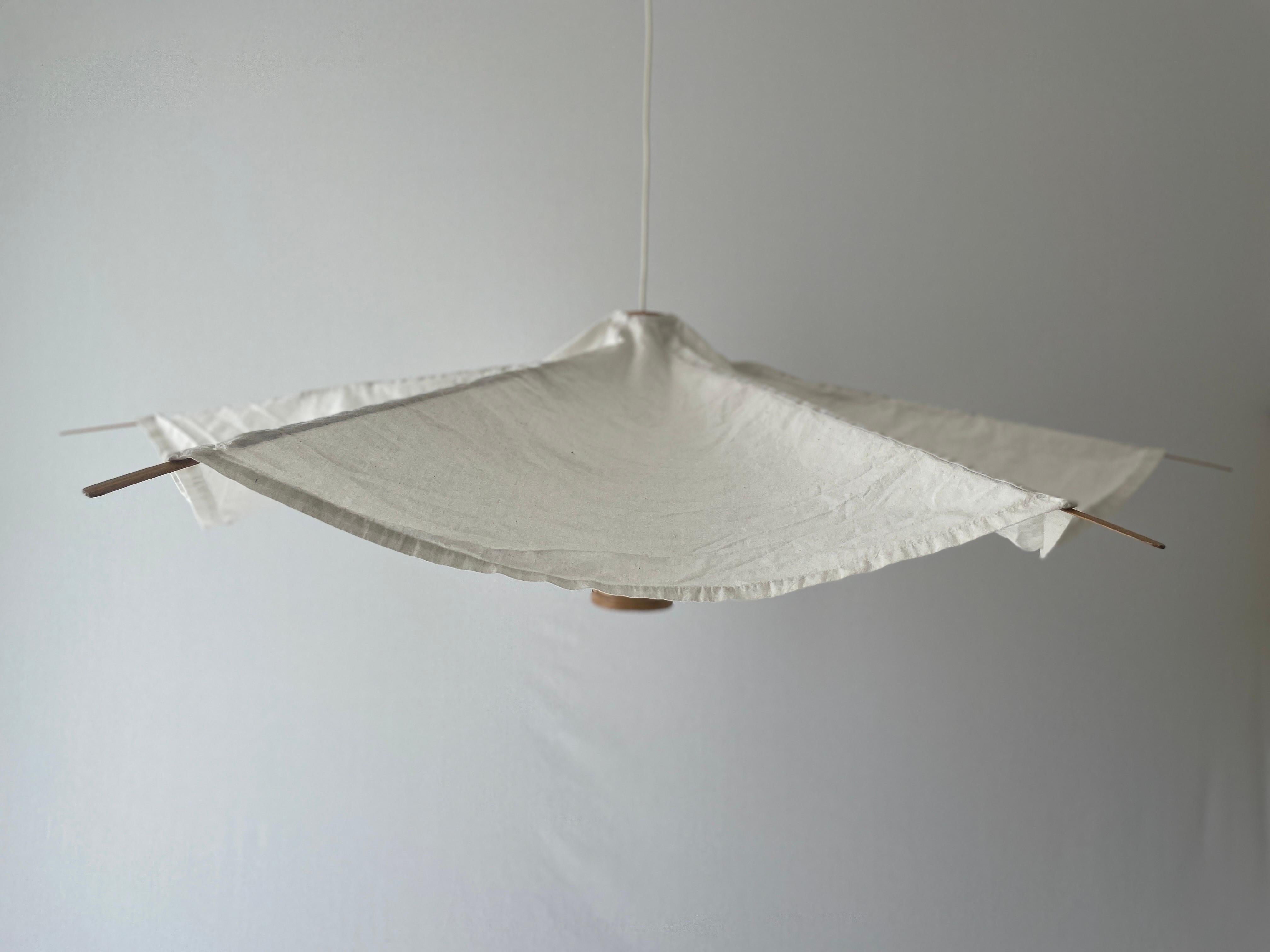 Wood and Fabric Tent Design Extralarge Pendant Lamp by Domus, 1980s, Italy For Sale 2