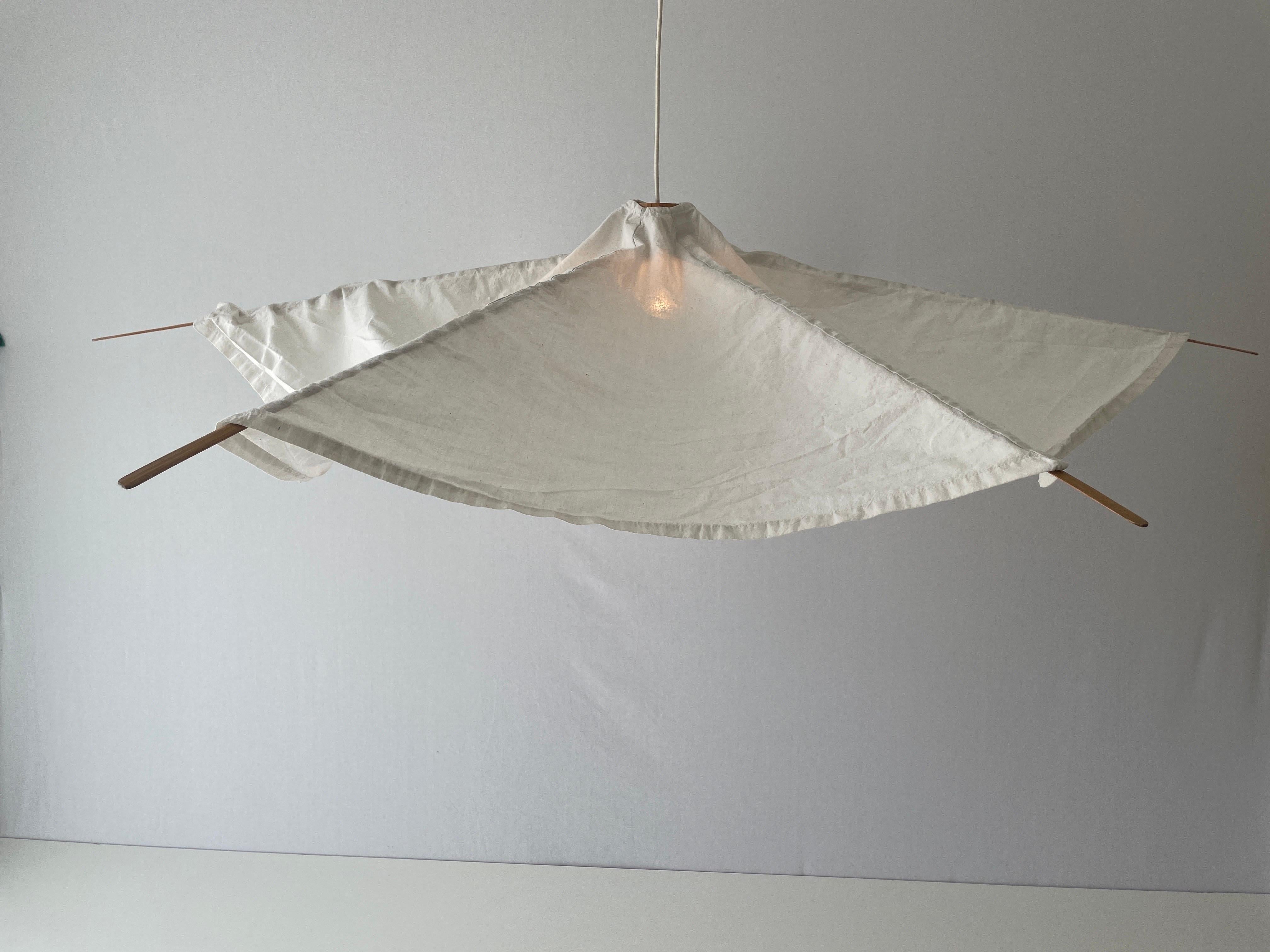 Wood and Fabric Tent Design Extralarge Pendant Lamp by Domus, 1980s, Italy For Sale 3