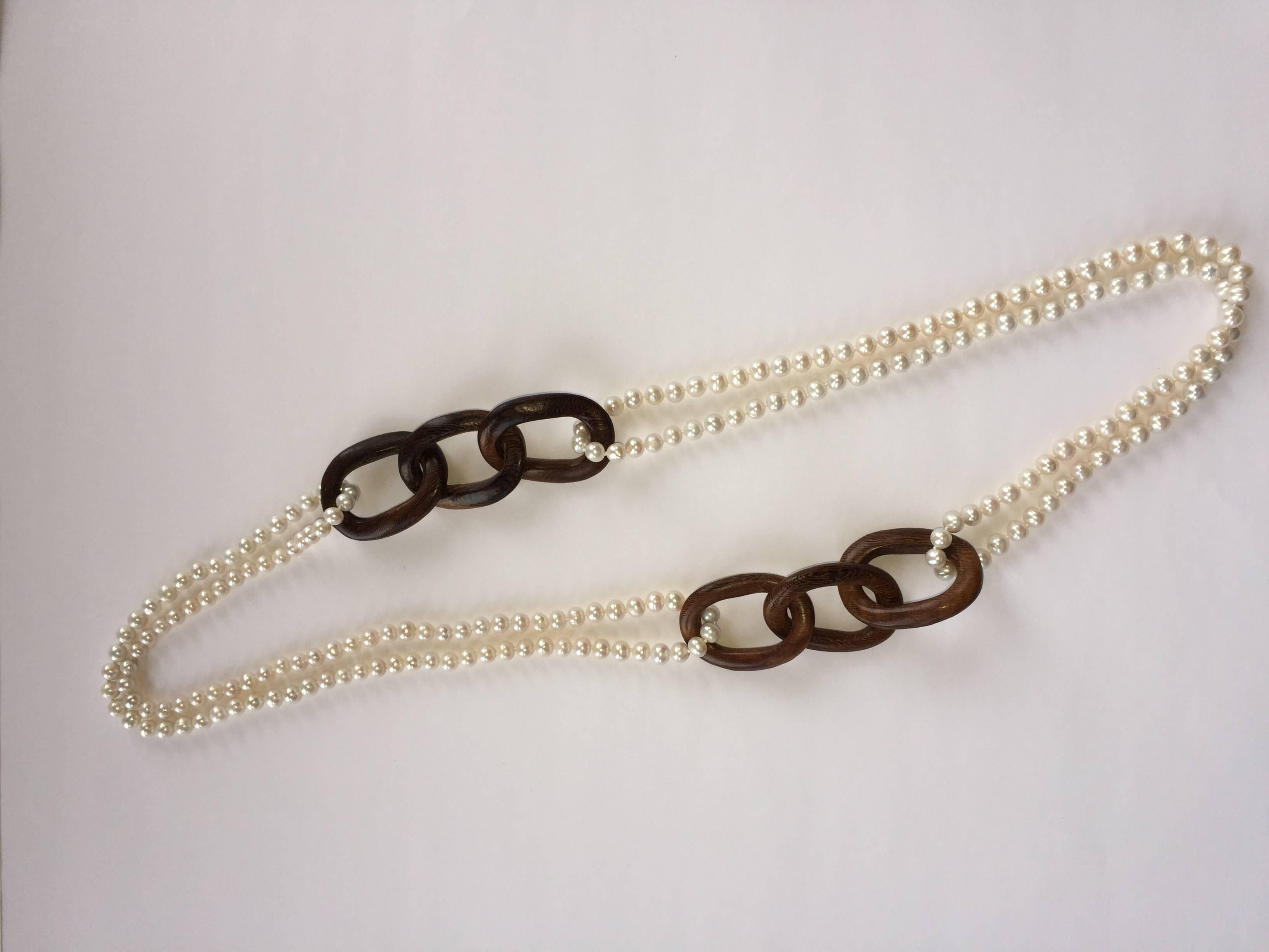 Wood and Fresh Water Pearls Sautoir by Marion Jeantet In New Condition In Paris, FR