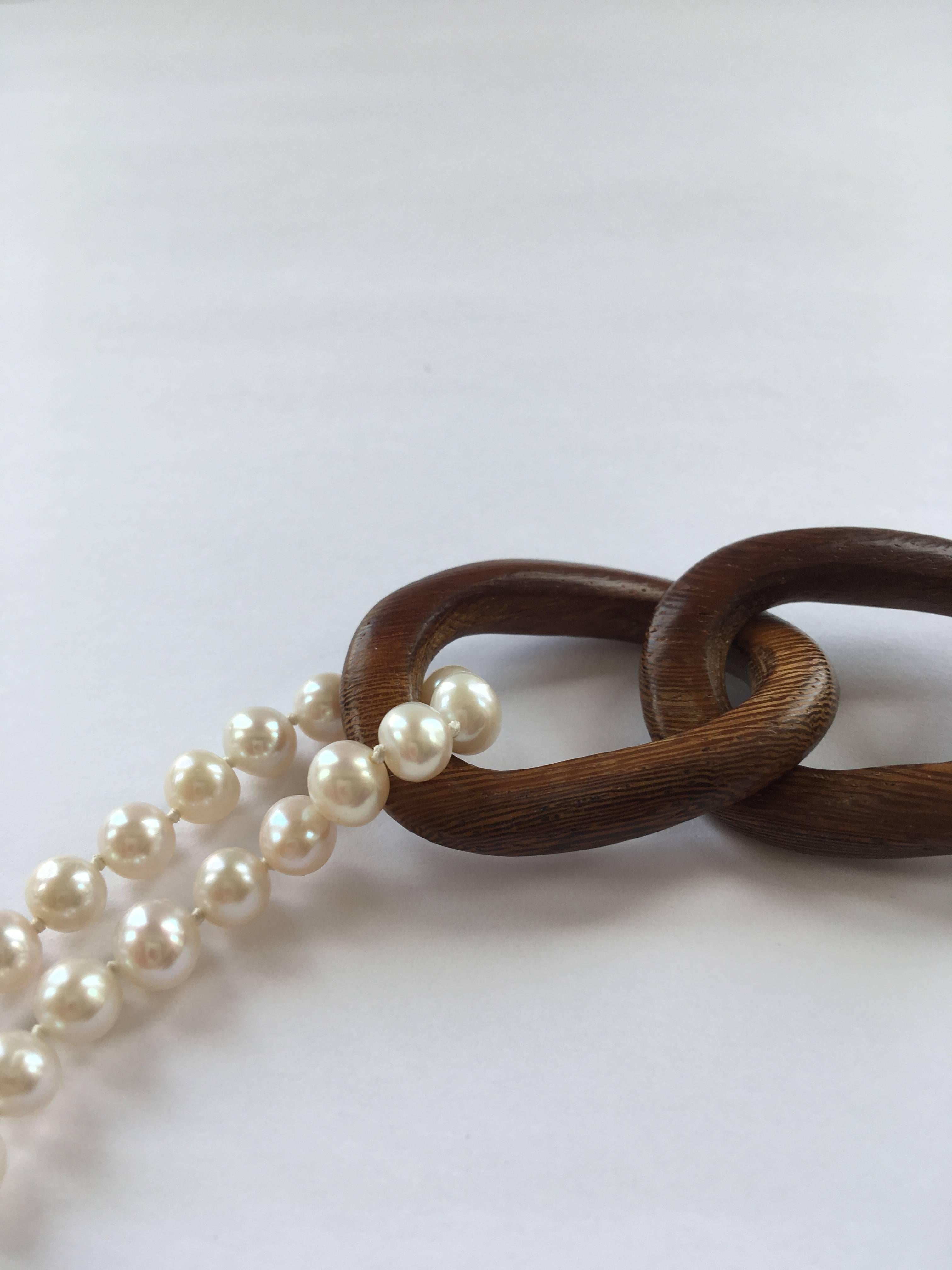 Women's Wood and Fresh Water Pearls Sautoir by Marion Jeantet