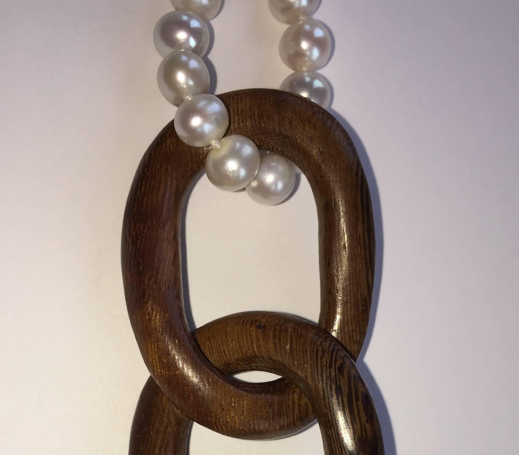 Wood and Fresh Water Pearls Sautoir by Marion Jeantet 2