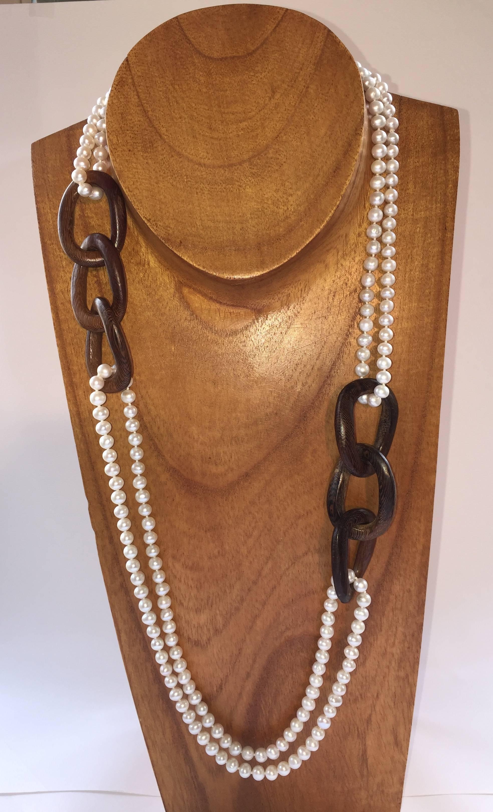 Wood and Fresh Water Pearls Sautoir by Marion Jeantet 3