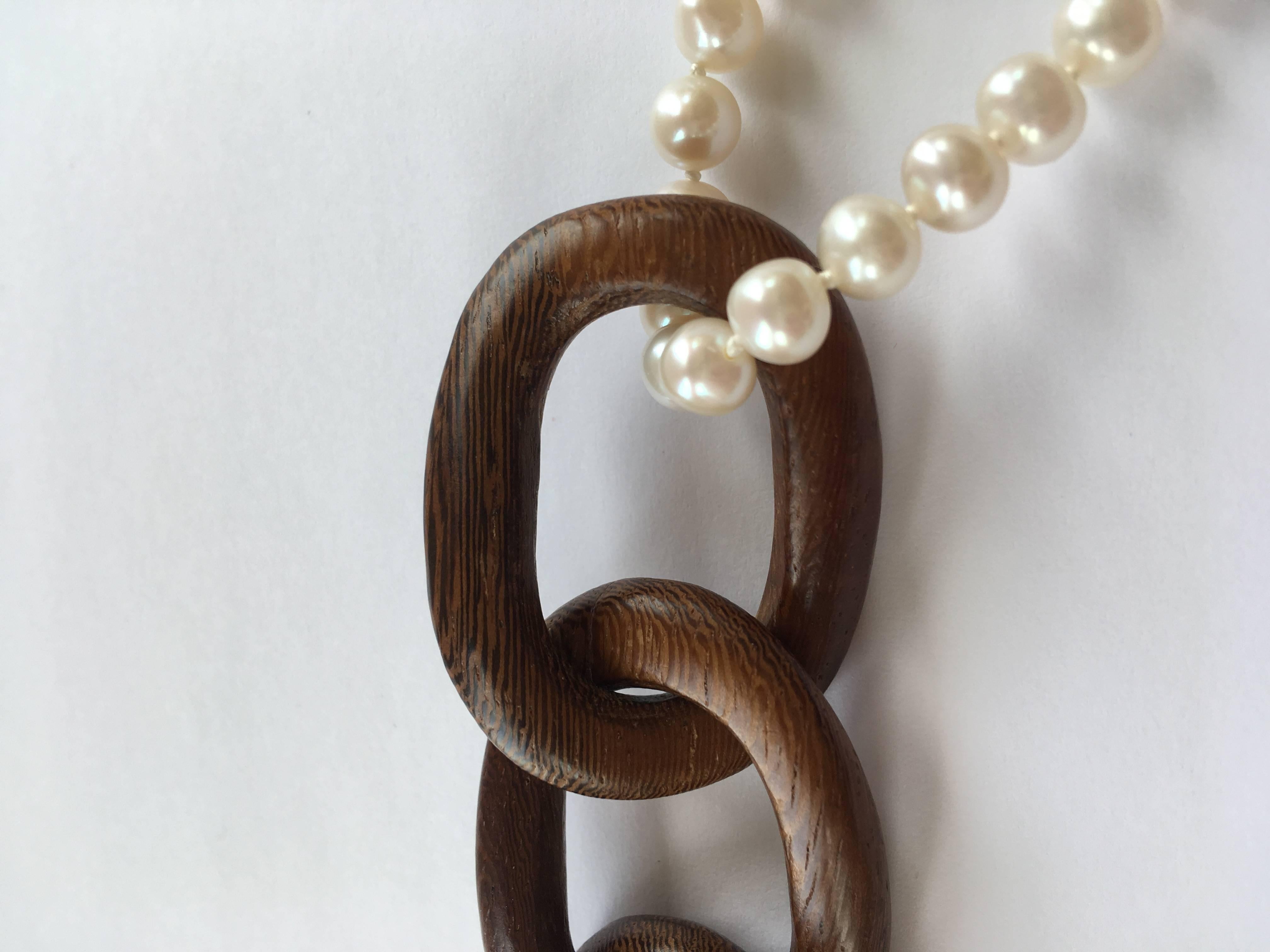 Wood and Fresh Water Pearls Sautoir by Marion Jeantet 4