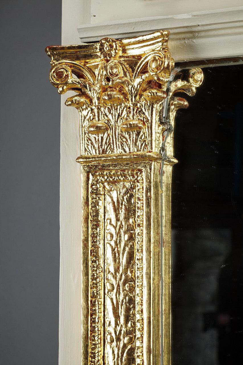 French Wood and Gilded Stucco Overmantel Mirror, Empire Period, 19th Century For Sale