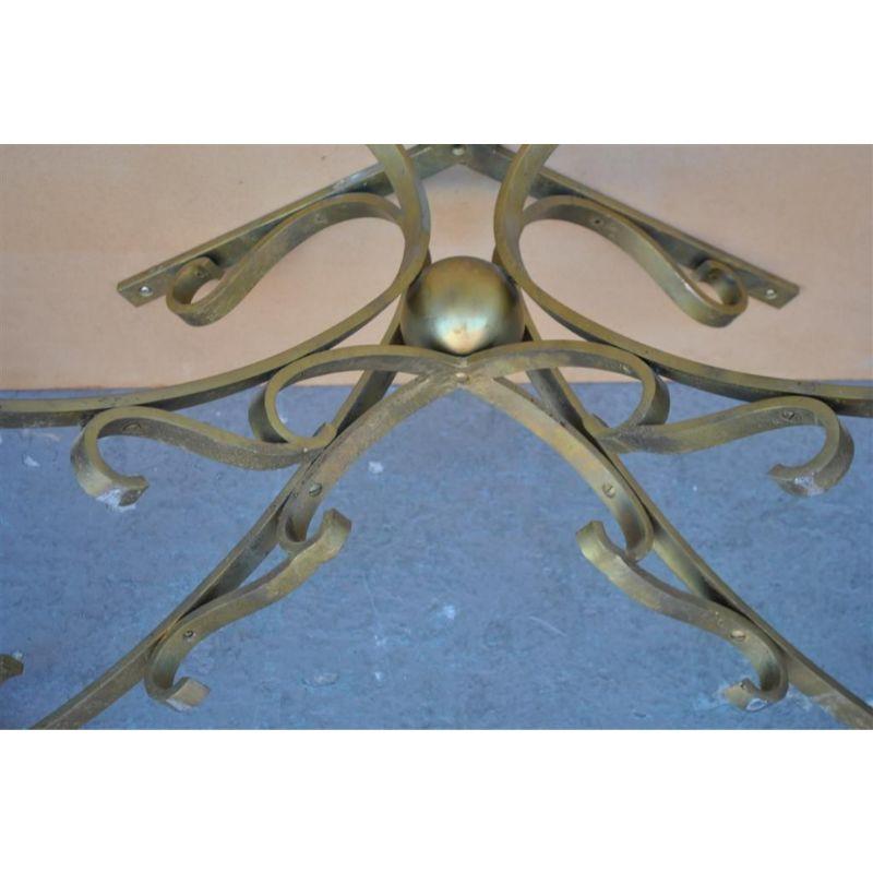 Wood and Gilded Wrought Iron Coffee Table, 1940 Style For Sale 1