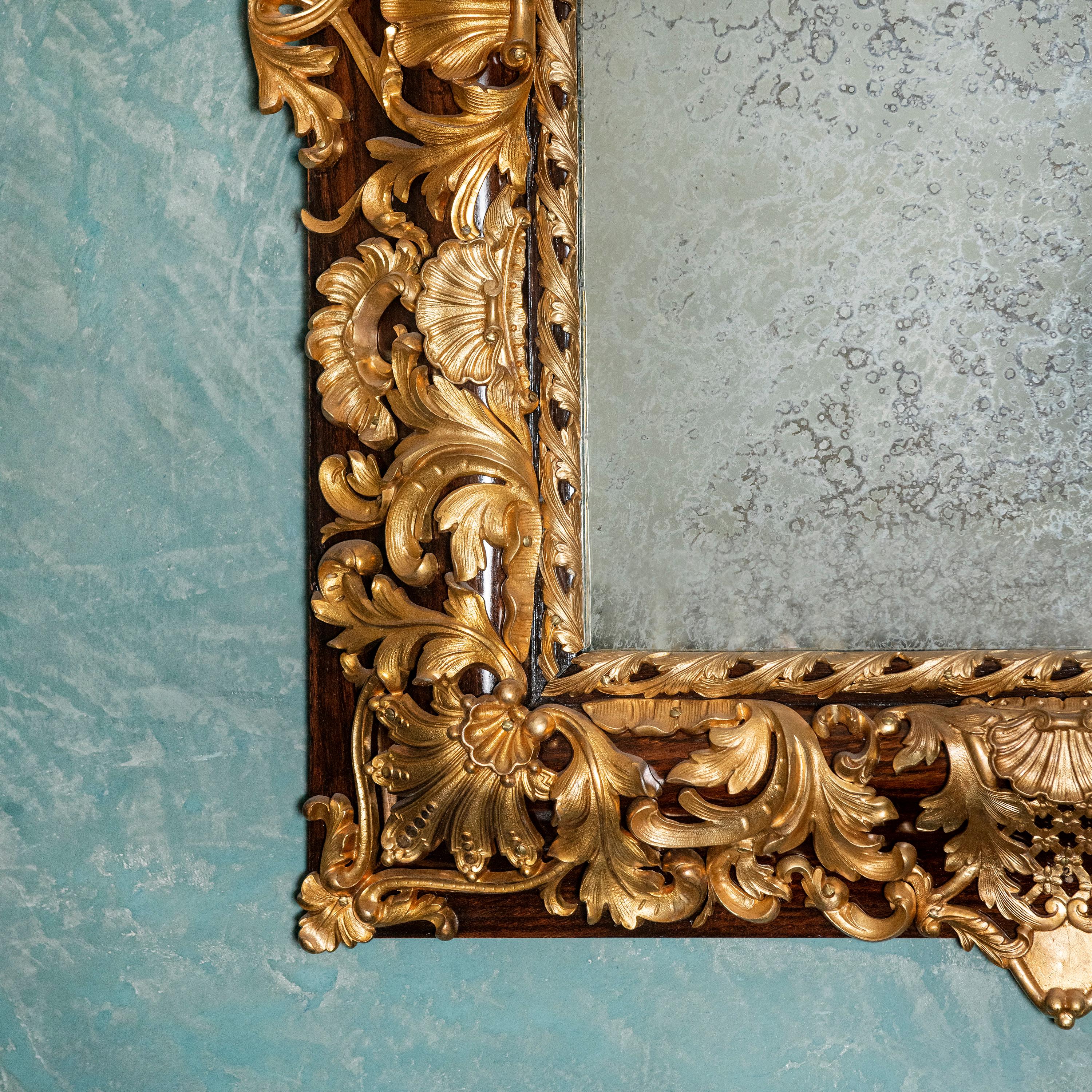 Baroque Wood and Gilt Bronze Wall Mirror, France, Late 19th Century For Sale