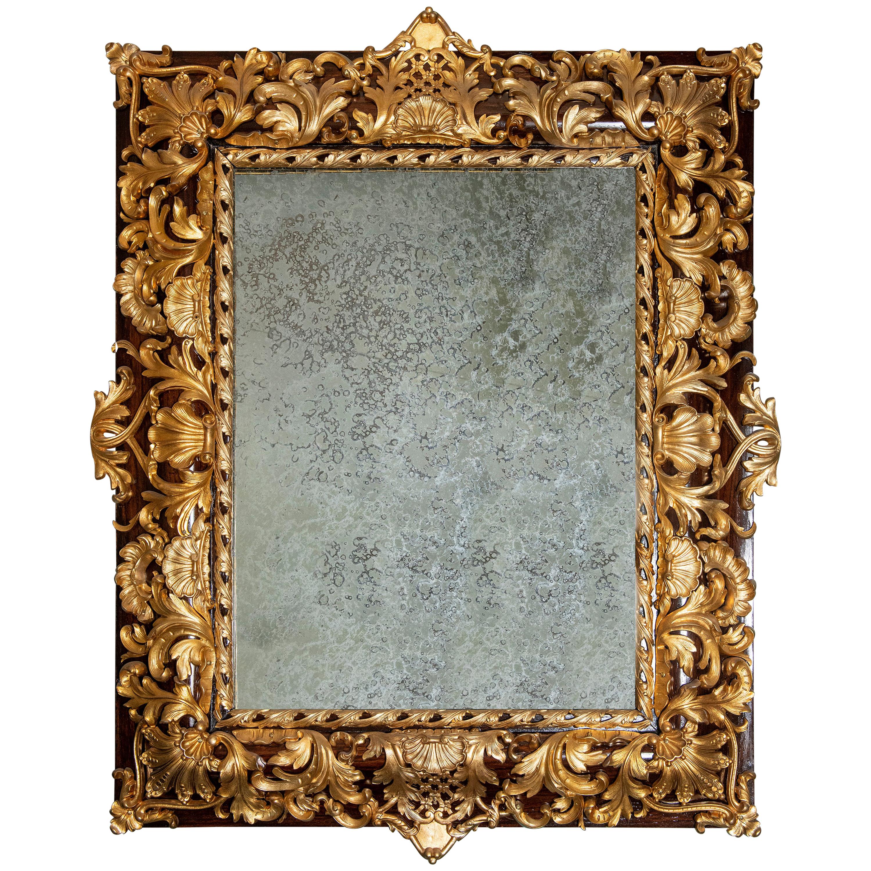 Wood and Gilt Bronze Wall Mirror, France, Late 19th Century For Sale