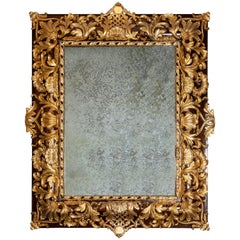 Antique Wood and Gilt Bronze Wall Mirror, France, Late 19th Century