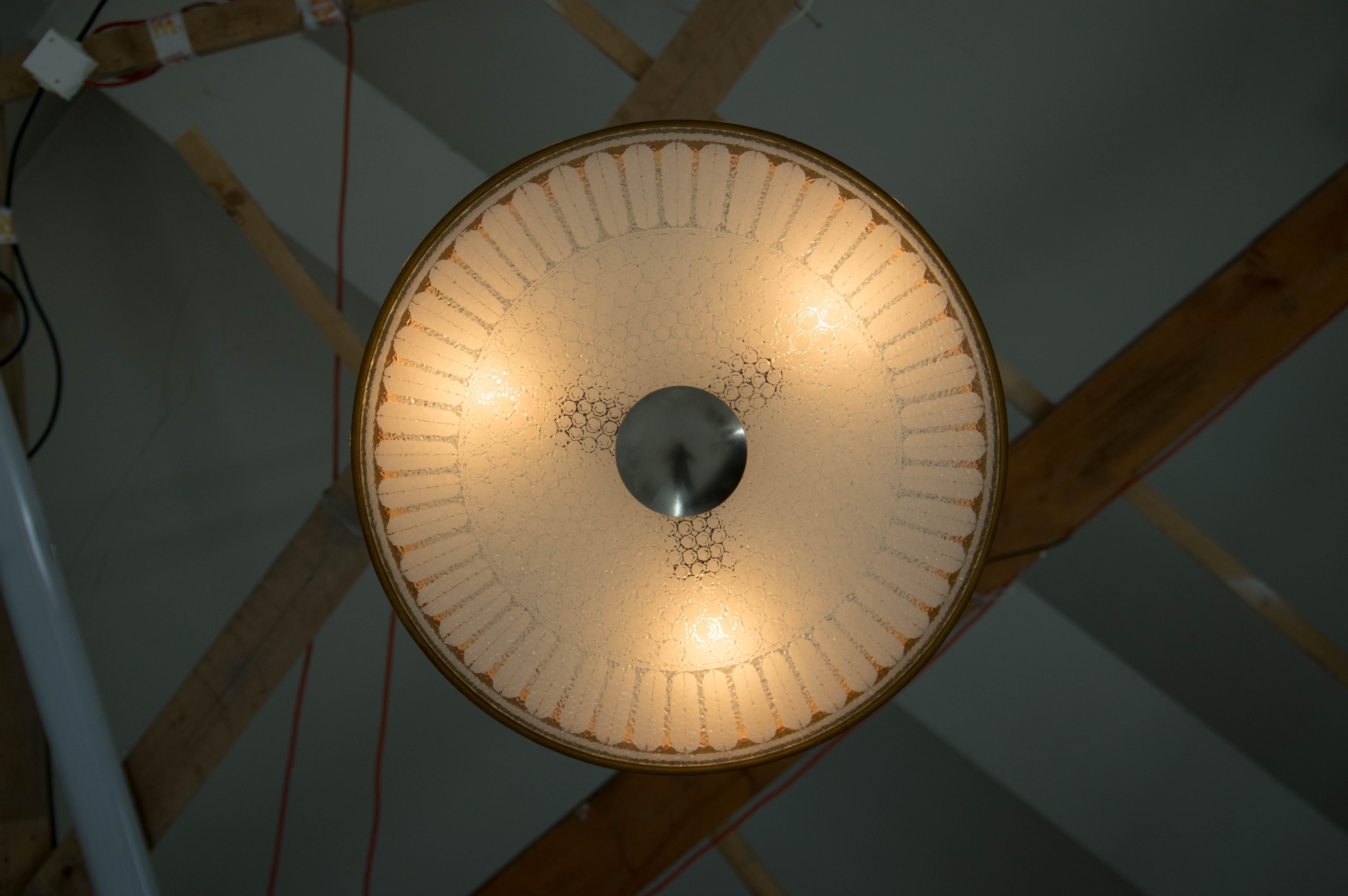 Metal Wood and Glass Chandelier, Germany, 1960s