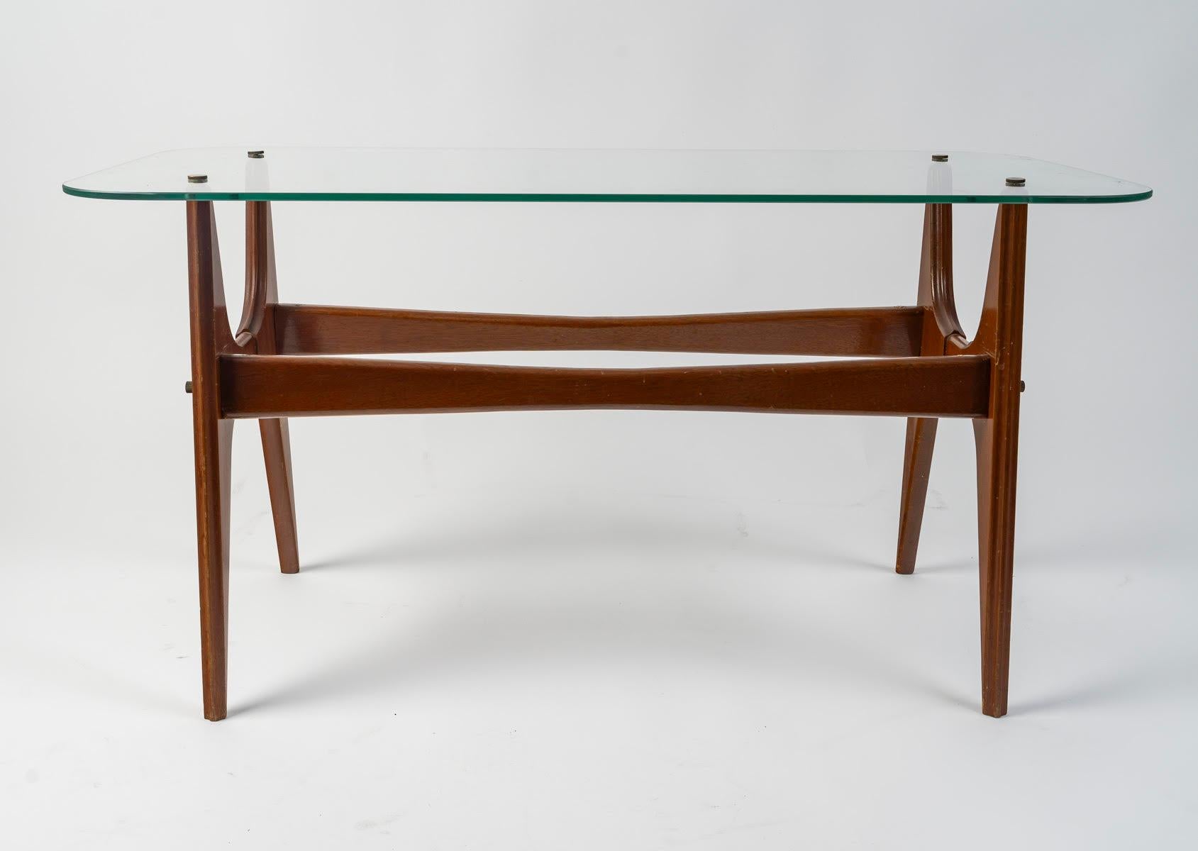 Moderne Table basse en bois et verre, design des années 1970 en vente