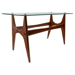 Couchtisch aus Holz und Glas, 1970er Design.