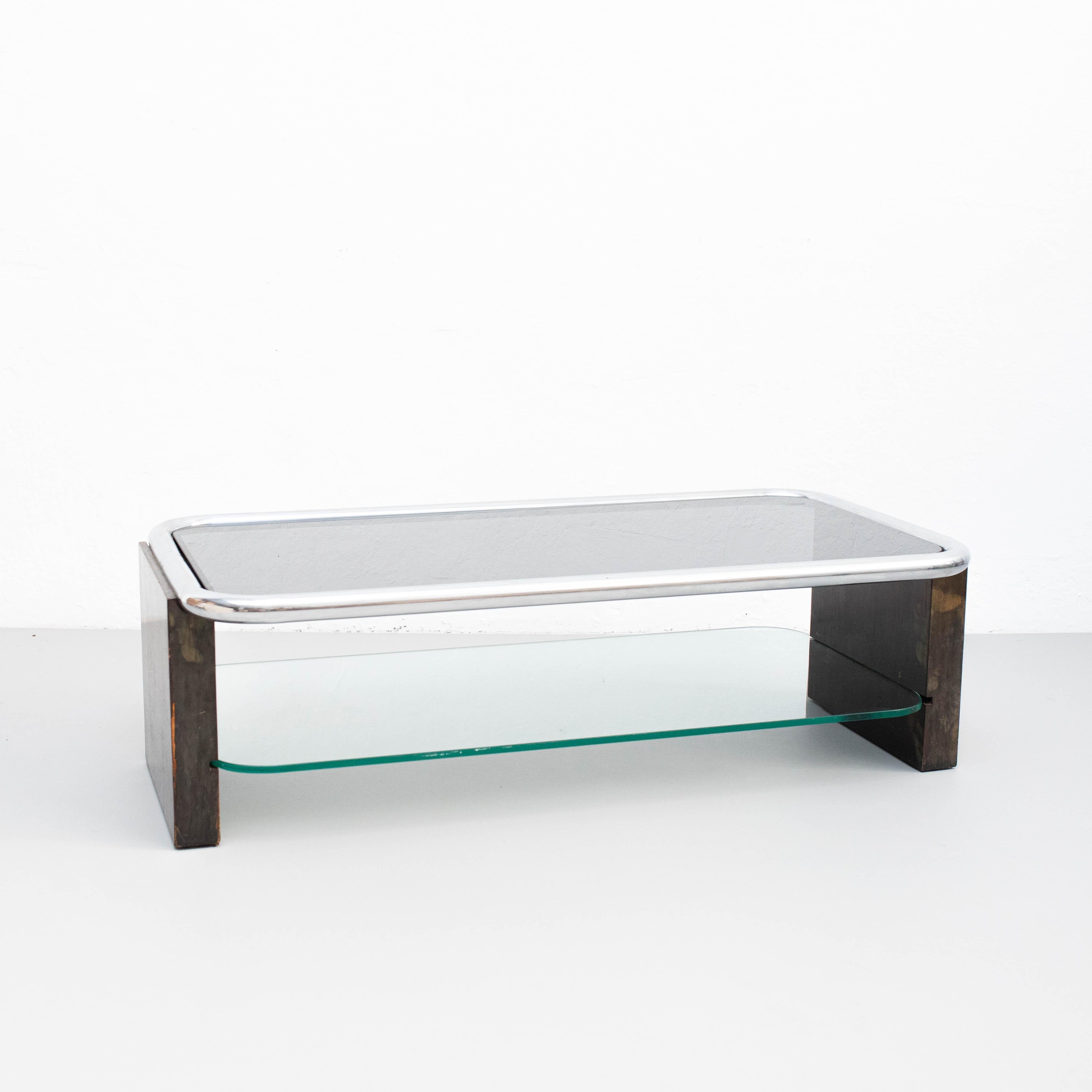 Couchtisch aus Holz und Glas, um 1950 (Mitte des 20. Jahrhunderts) im Angebot