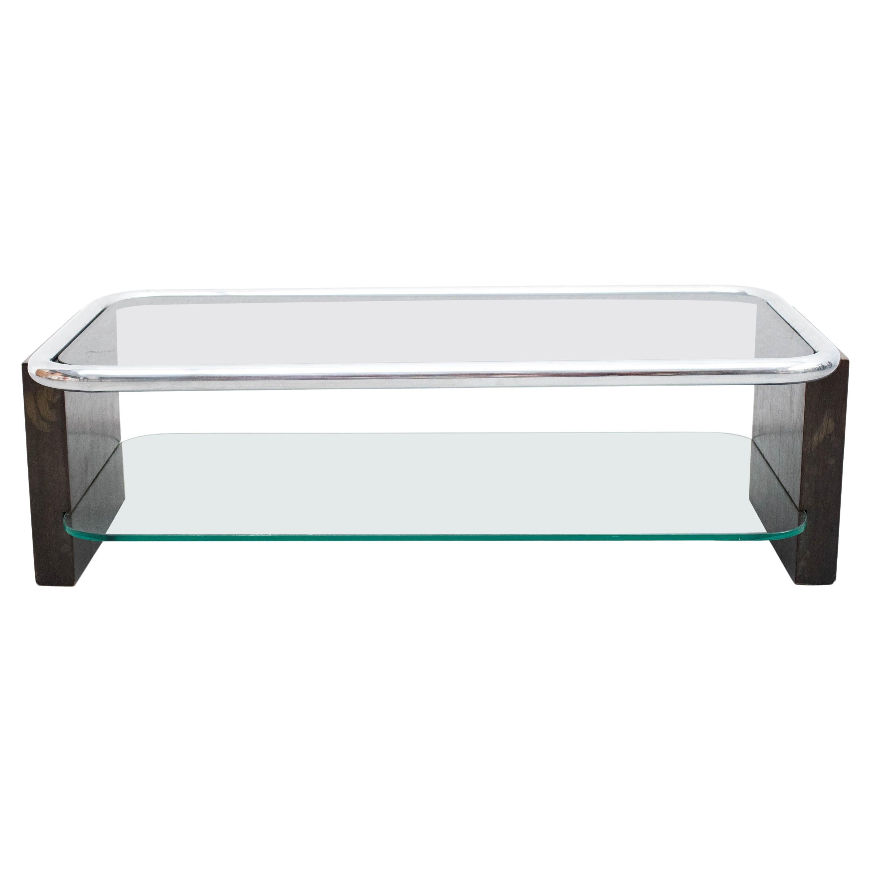 Couchtisch aus Holz und Glas, um 1950 im Angebot