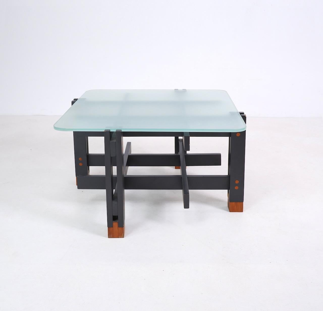 Italian Wood and Glass Coffee Table, Italy, circa 1960 For Sale