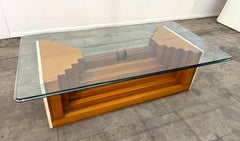 Wood and Glass Coffee Table with Sculptural Base, 1970s by Giuseppe Rivadossi