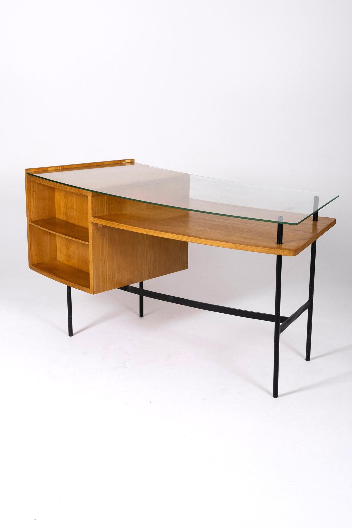 Wood and glass desk by Jean René Picard, 1960s 6