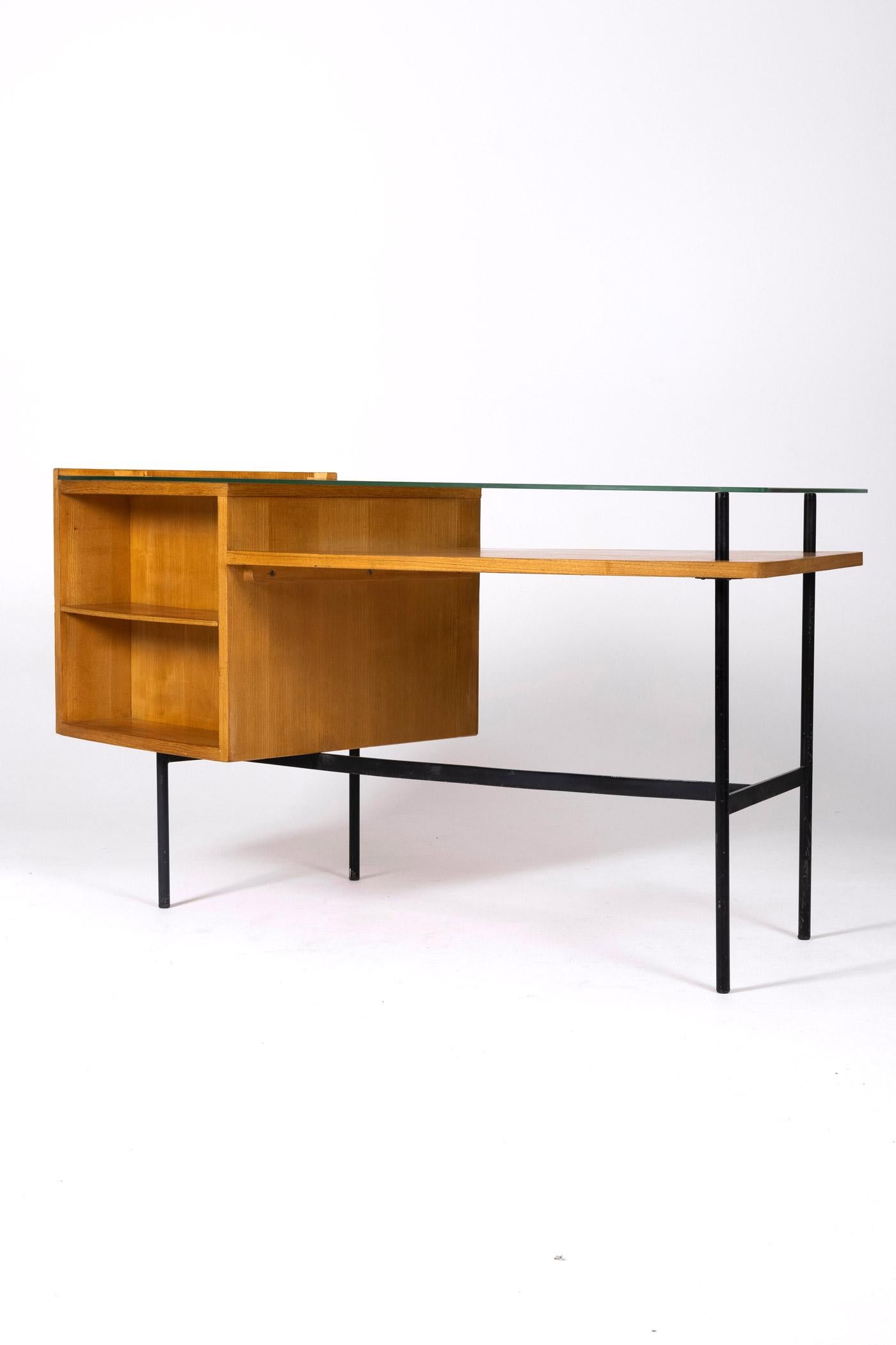 Wood and glass desk by Jean René Picard, 1960s 7