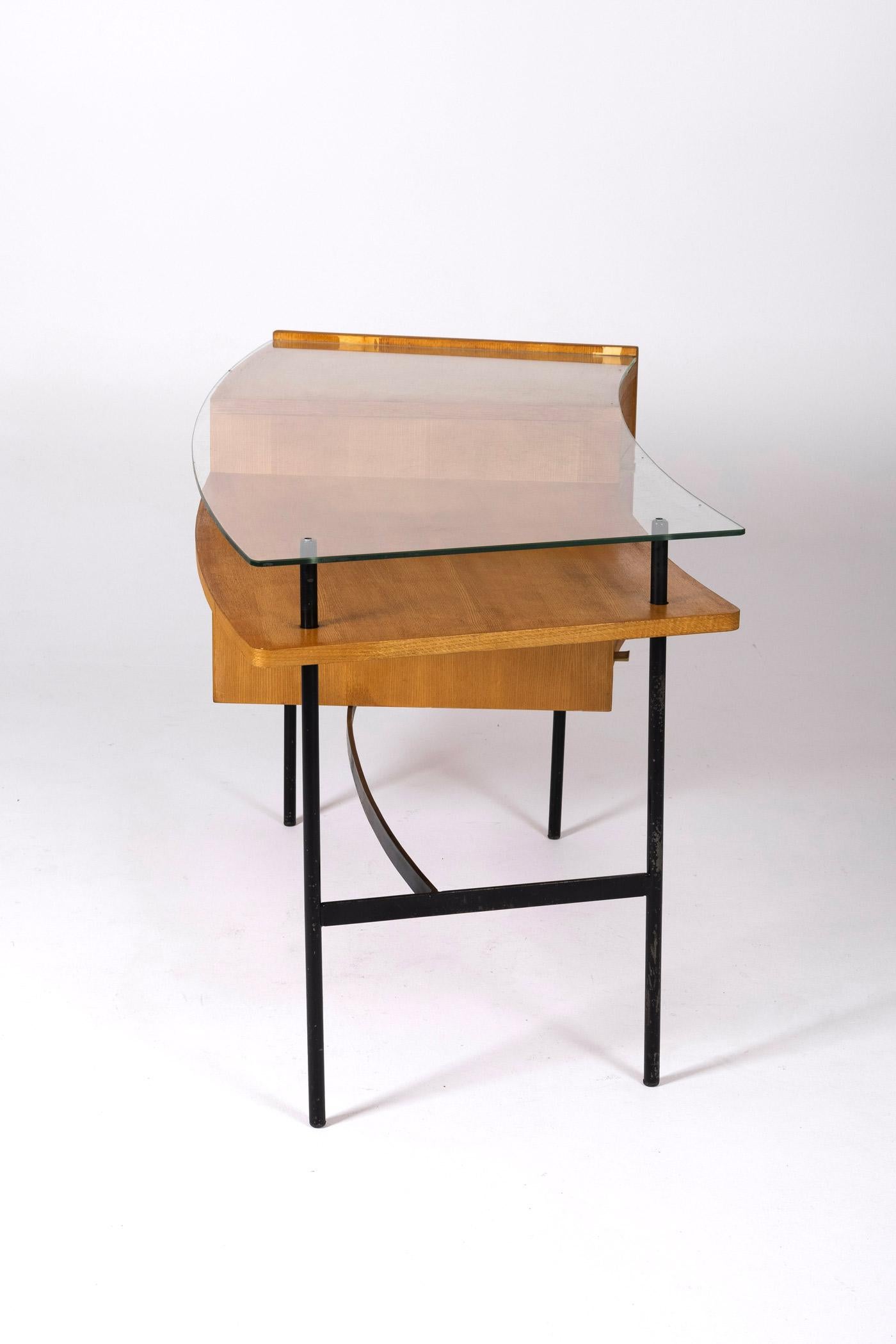 Wood and glass desk by Jean René Picard, 1960s 8