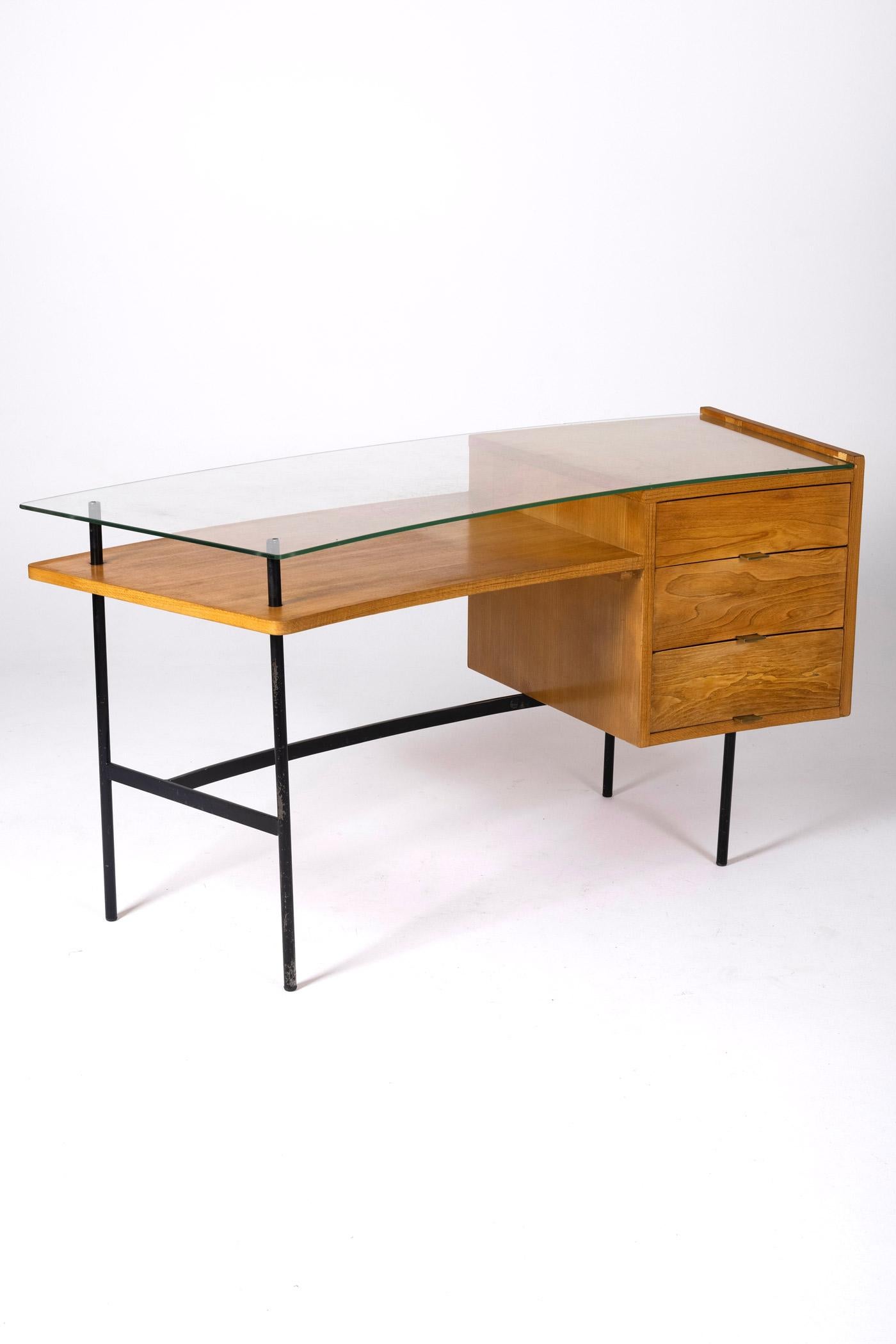 Wood and glass desk by Jean René Picard, 1960s 9