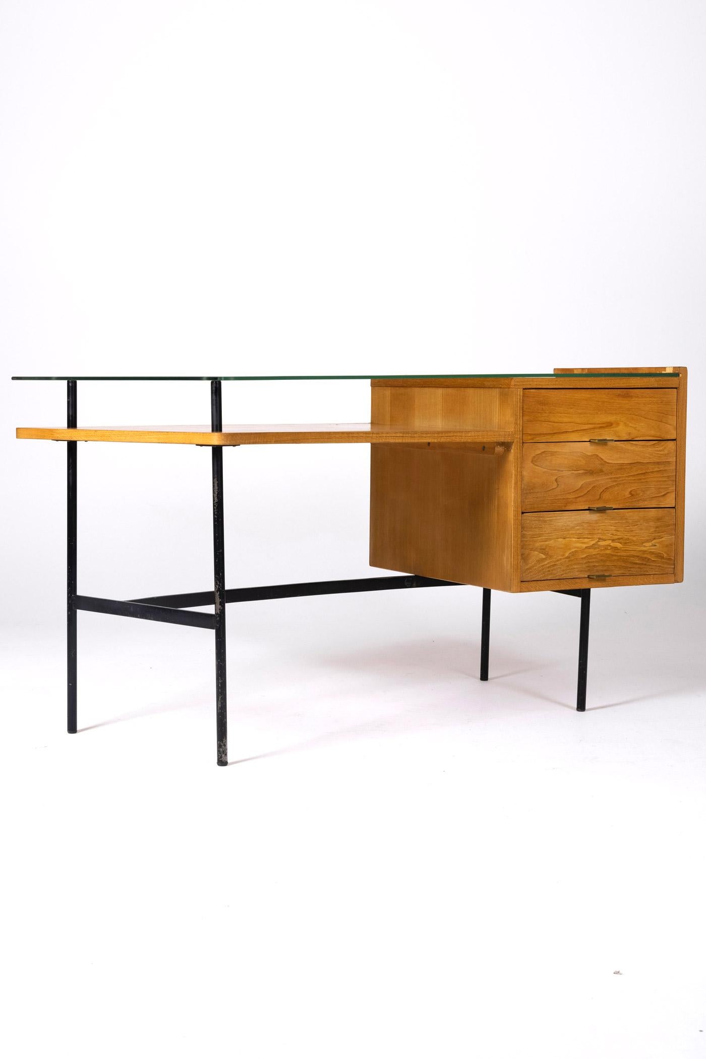 Wood and glass desk by Jean René Picard, 1960s 10
