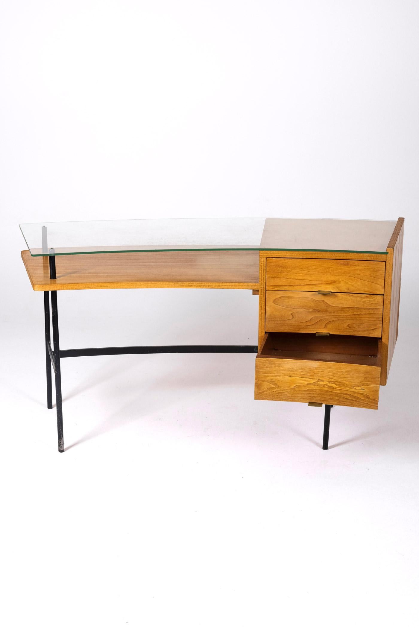 20th Century Wood and glass desk by Jean René Picard, 1960s