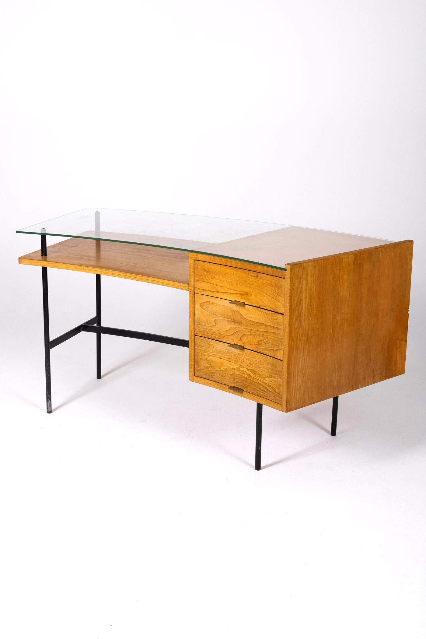 Wood and glass desk by Jean René Picard, 1960s 1