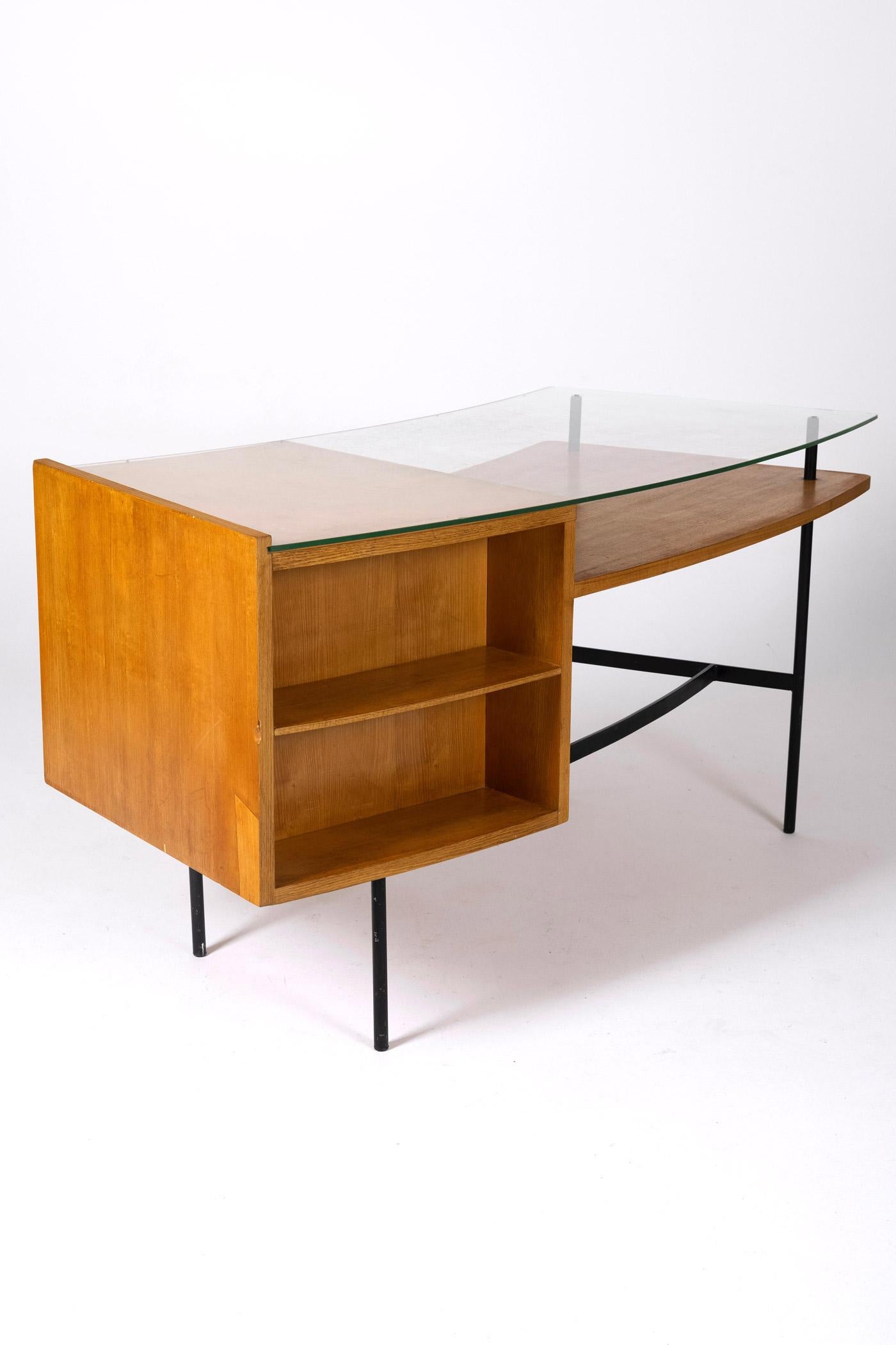 Wood and glass desk by Jean René Picard, 1960s 4