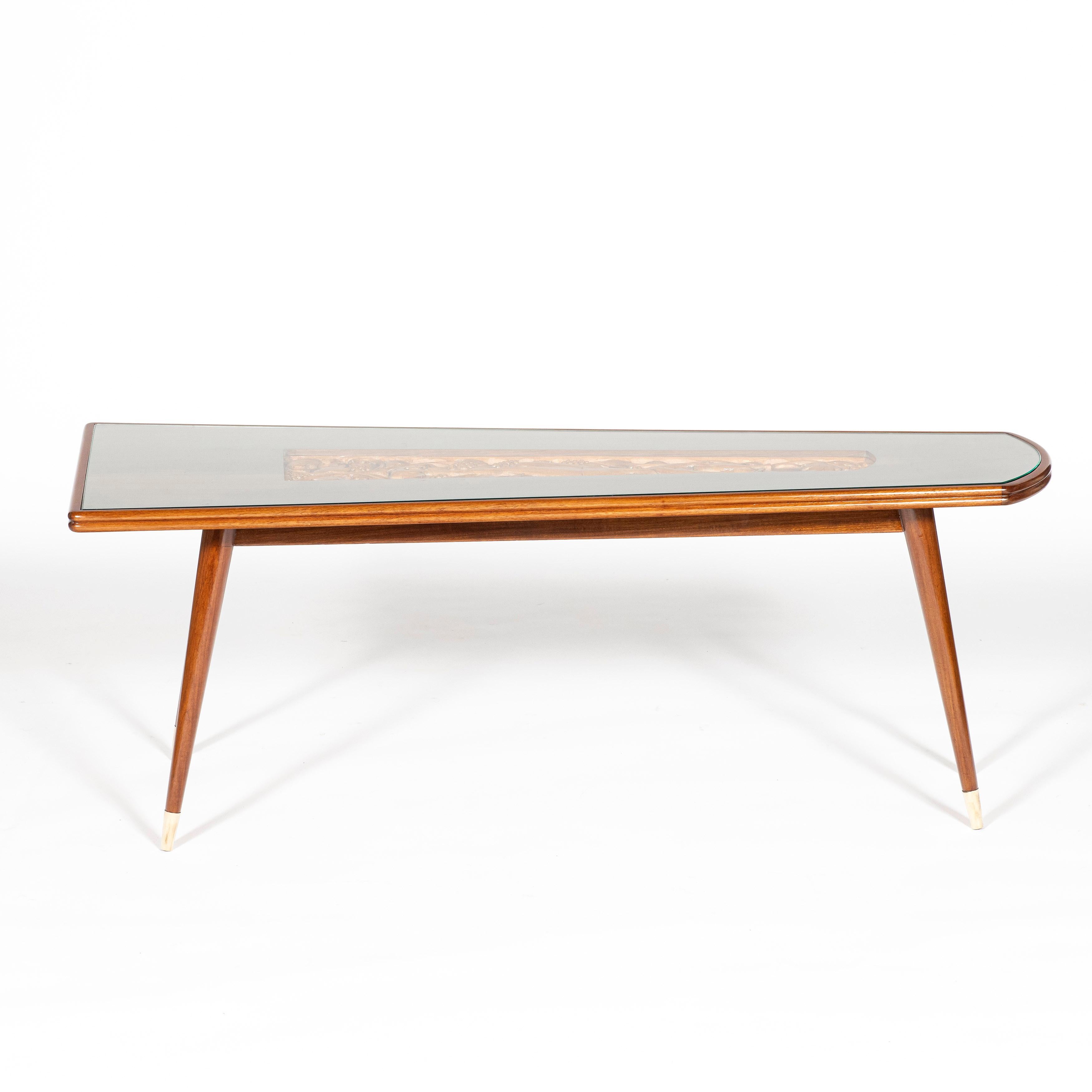 Mid-Century Modern Wood and Glass Low Table by Englander & Bonta, Argentina, Buenos Aires, c. 1950 For Sale