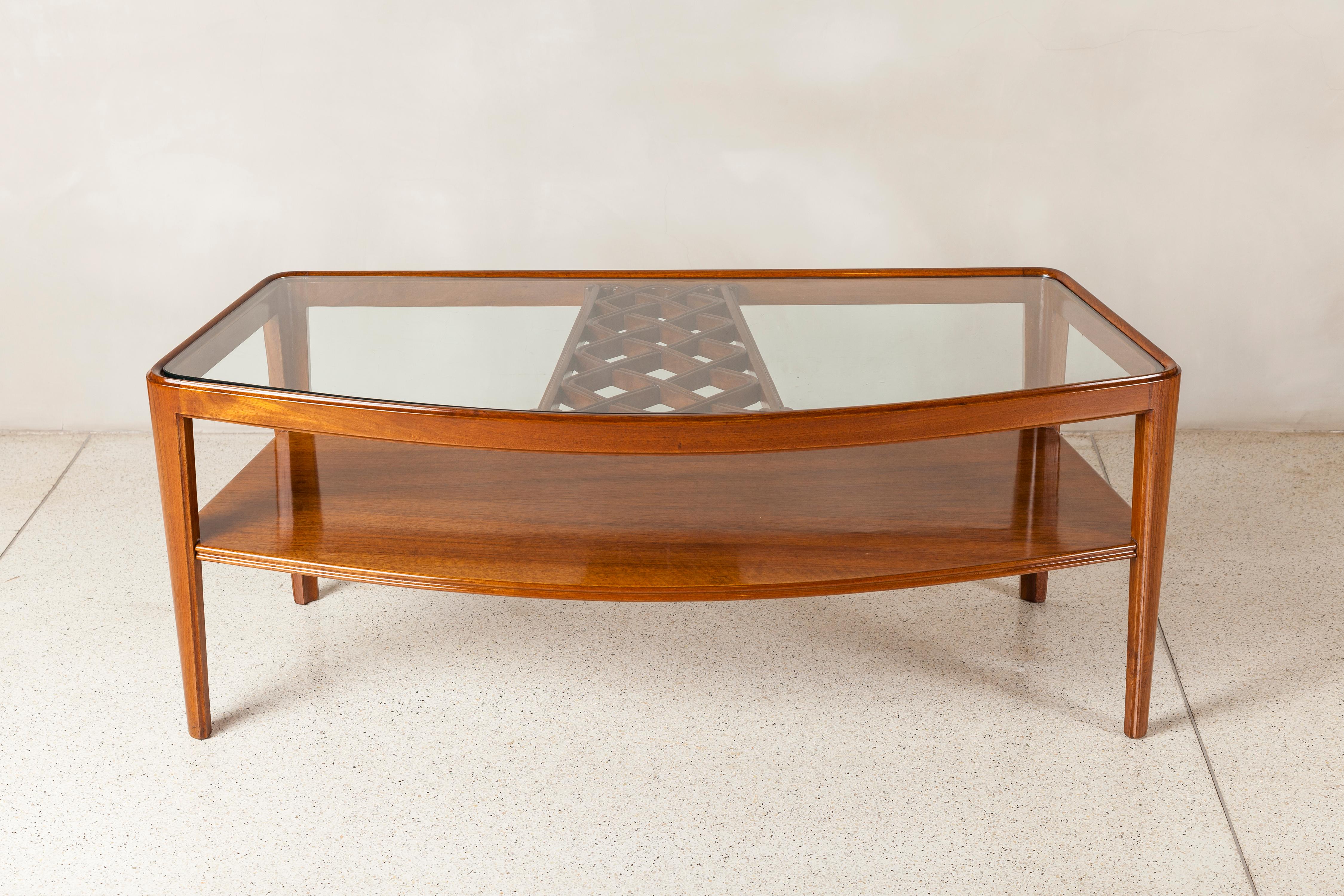 Mid-Century Modern Wood and Glass Low Table by Englander & Bonta, Argentina, circa 1950 For Sale