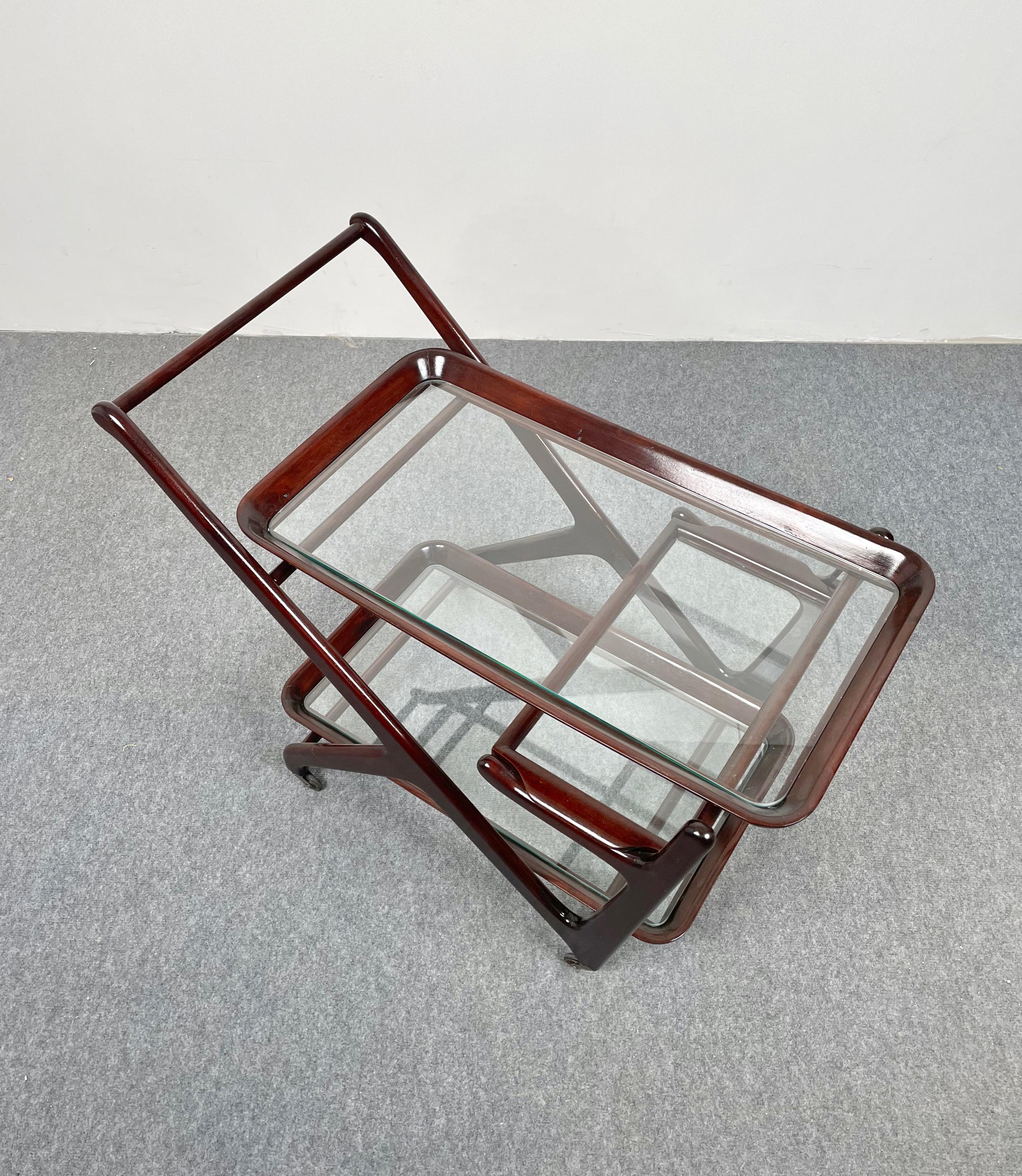 Wood and Glass Serving Bar Cart by Cesare Lacca, Italy, 1950s 5