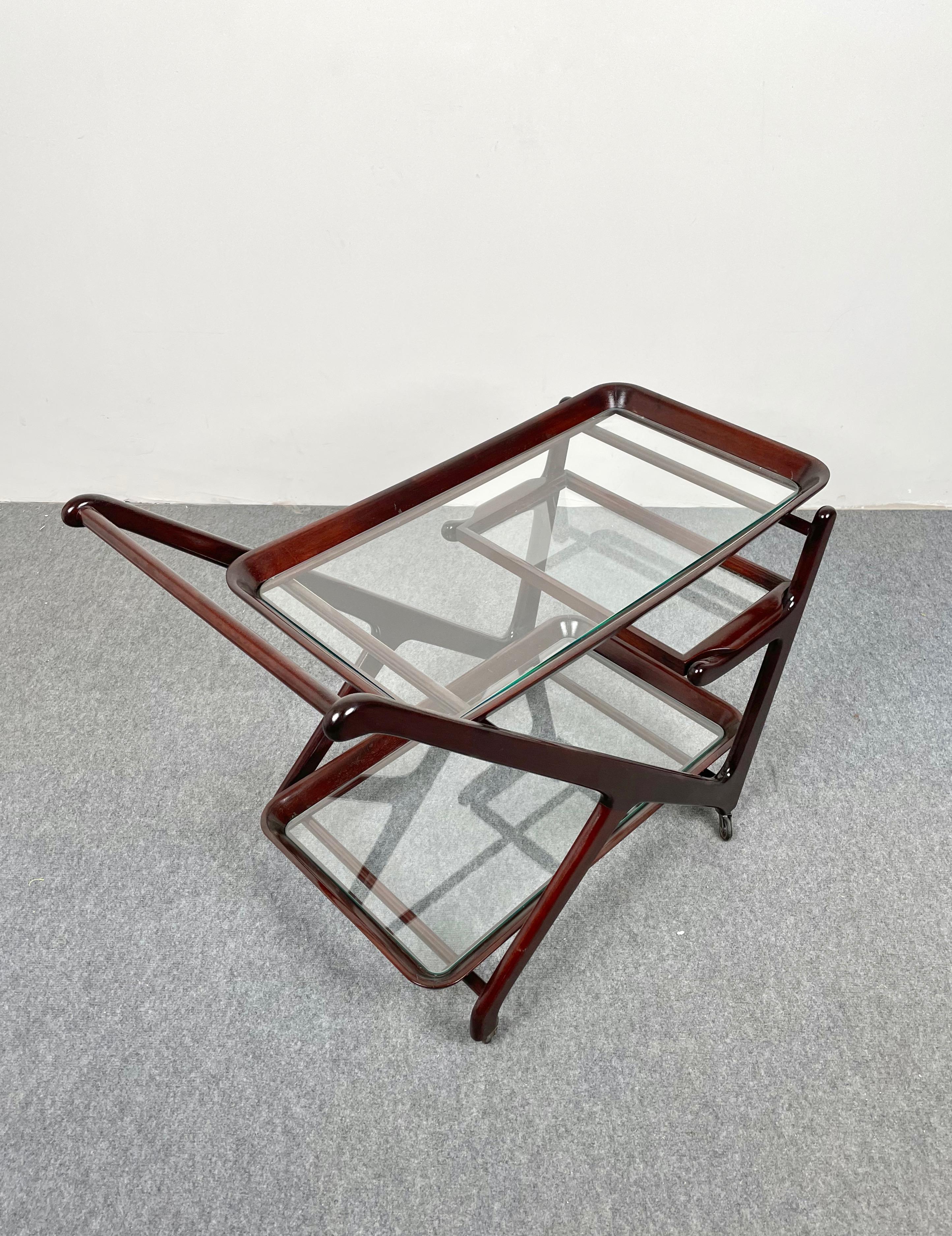 Wood and Glass Serving Bar Cart by Cesare Lacca, Italy, 1950s 6