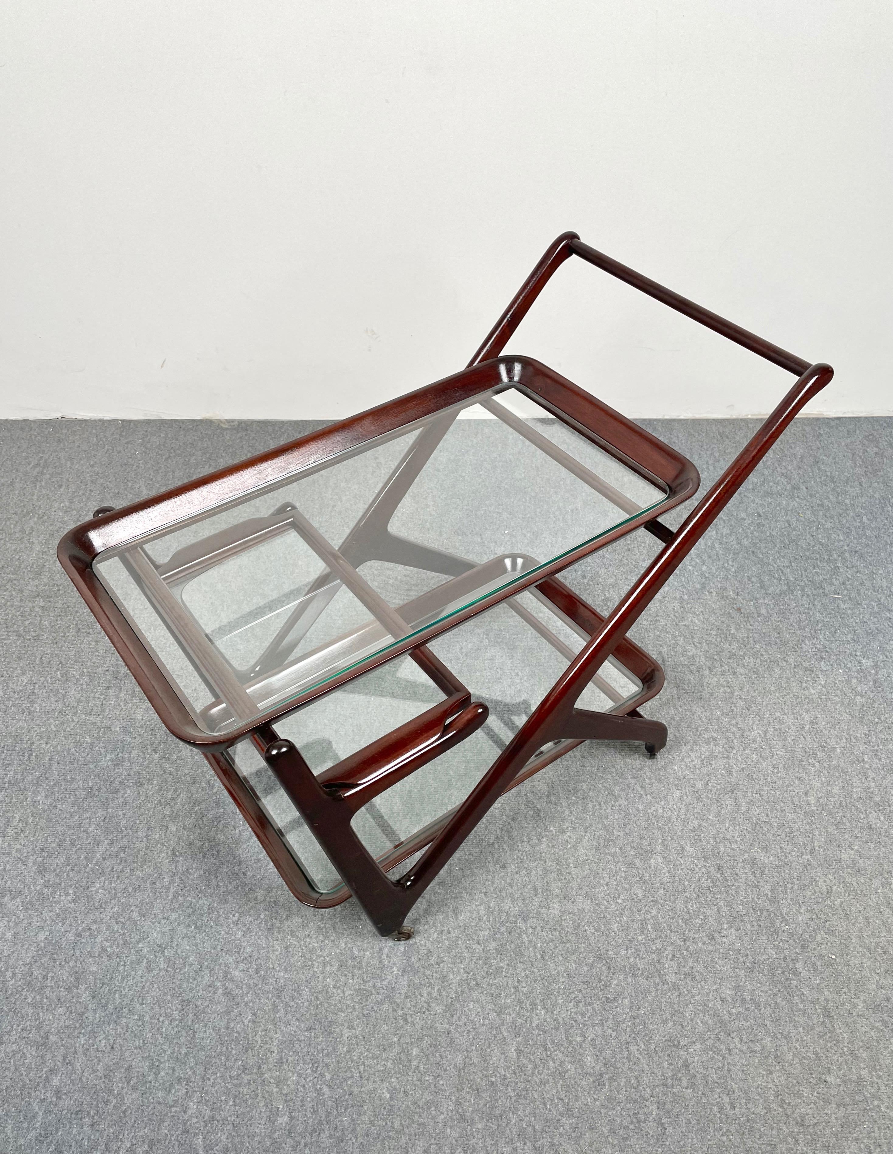 Wood and Glass Serving Bar Cart by Cesare Lacca, Italy, 1950s 7