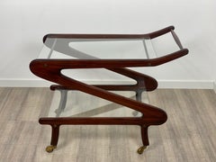 Wood and Glass Serving Cart Trolley, Ico Parisi style, Italy, 1950s