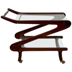 Wood and Glass Serving Cart Trolley, Ico Parisi style, Italy, 1950s