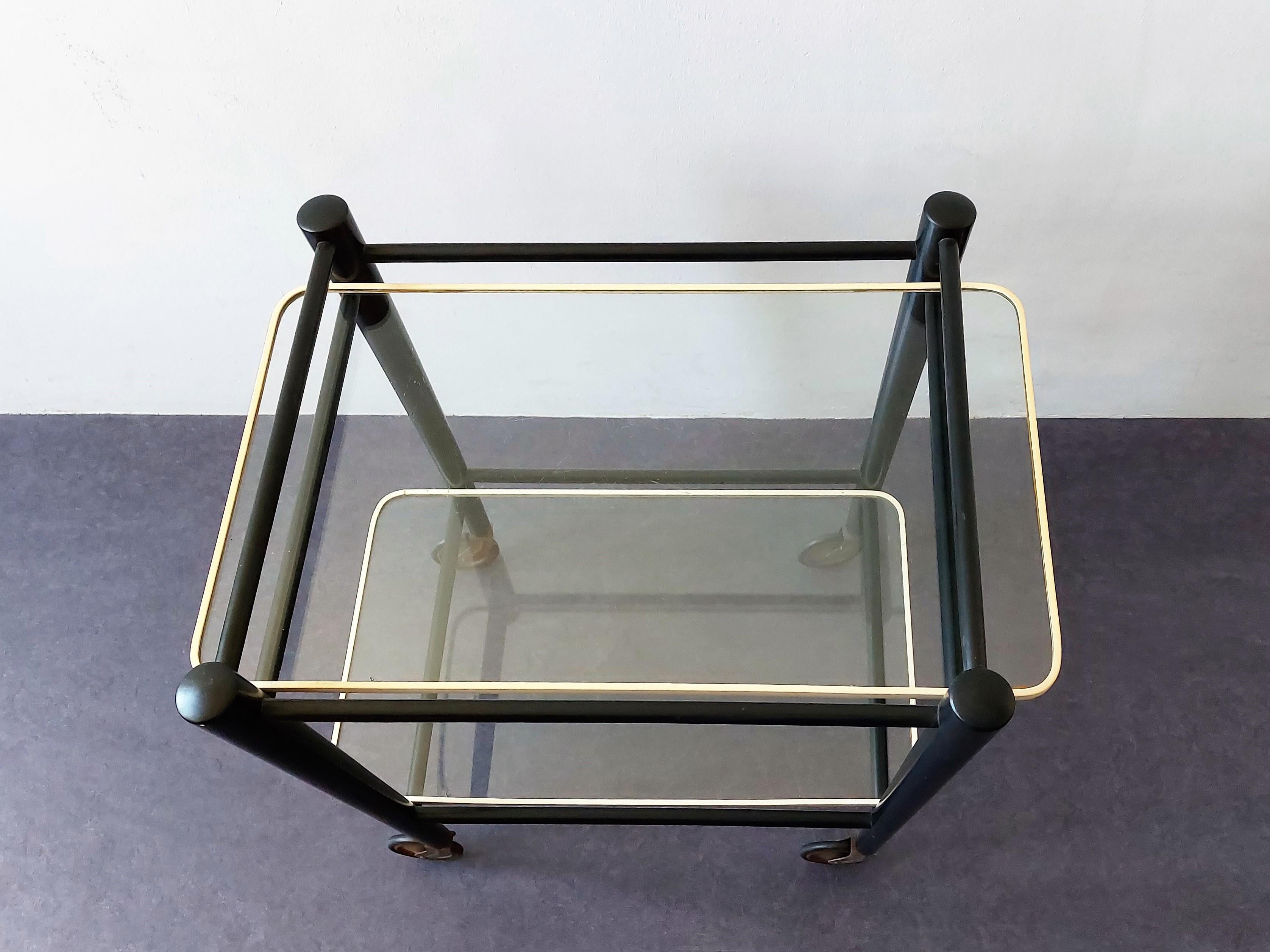 Mid-Century Modern Wood and Glass Serving Trolley for Coja, the Netherlands 1960's For Sale