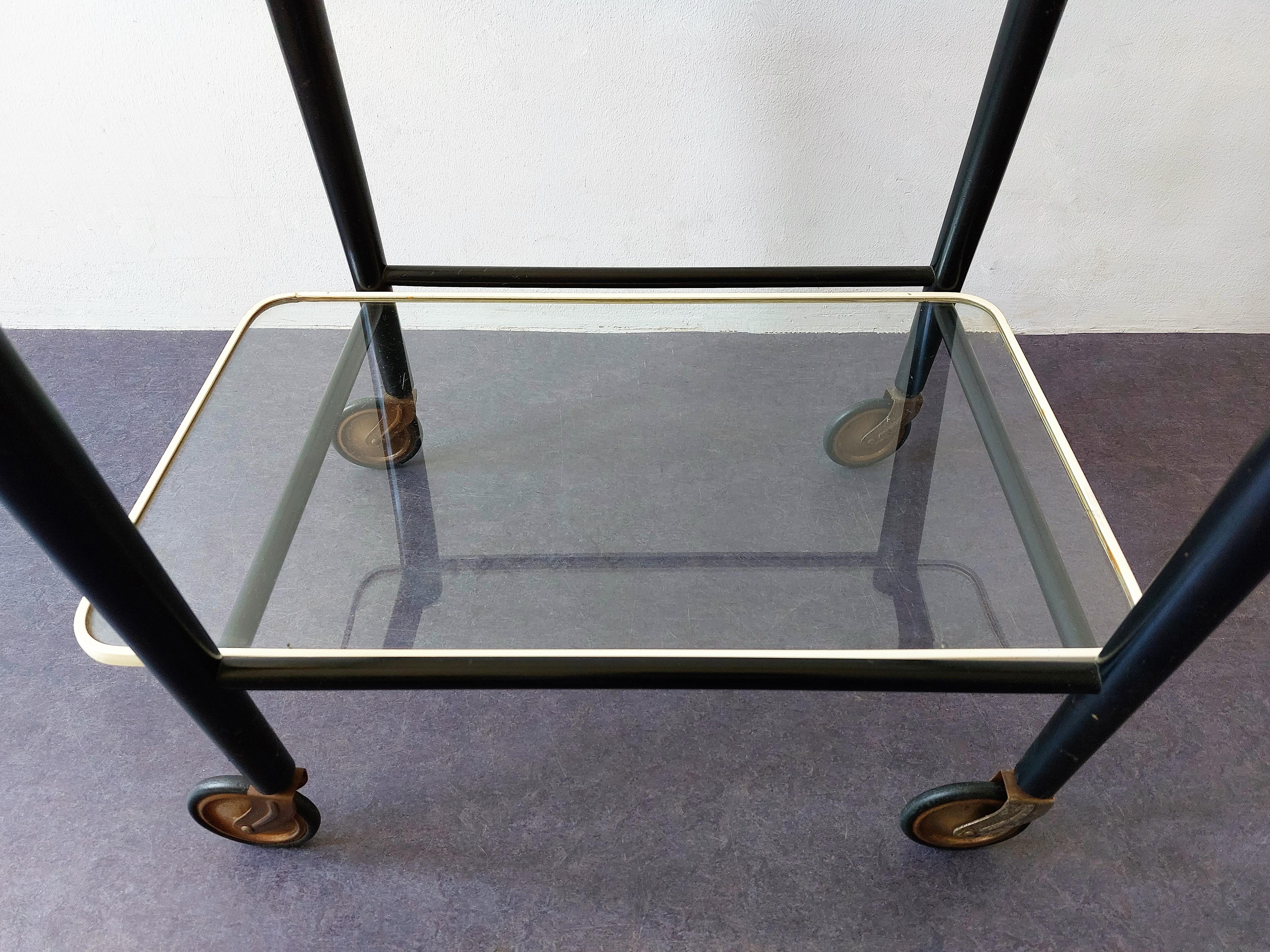 Dutch Wood and Glass Serving Trolley for Coja, the Netherlands 1960's For Sale