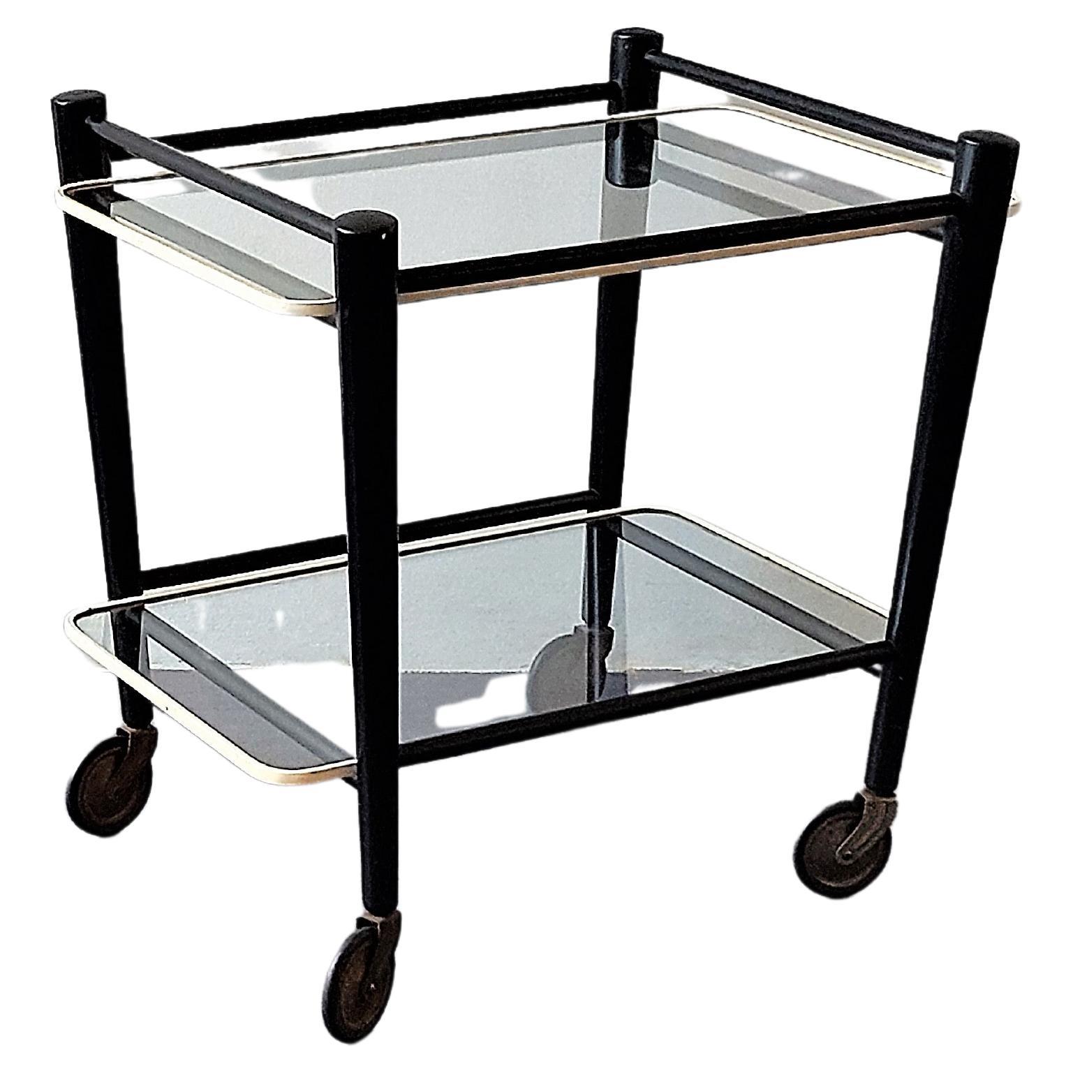 Wood and Glass Serving Trolley for Coja, the Netherlands 1960's For Sale