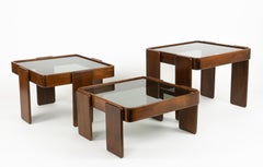 Wood and Glass Set of Three Nesting Tables by Gianfranco Frattini, Italy 1970s