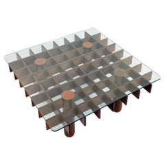 Wood and Glass Square Coffee Table in the style of Gianfranco Frattini, Italy