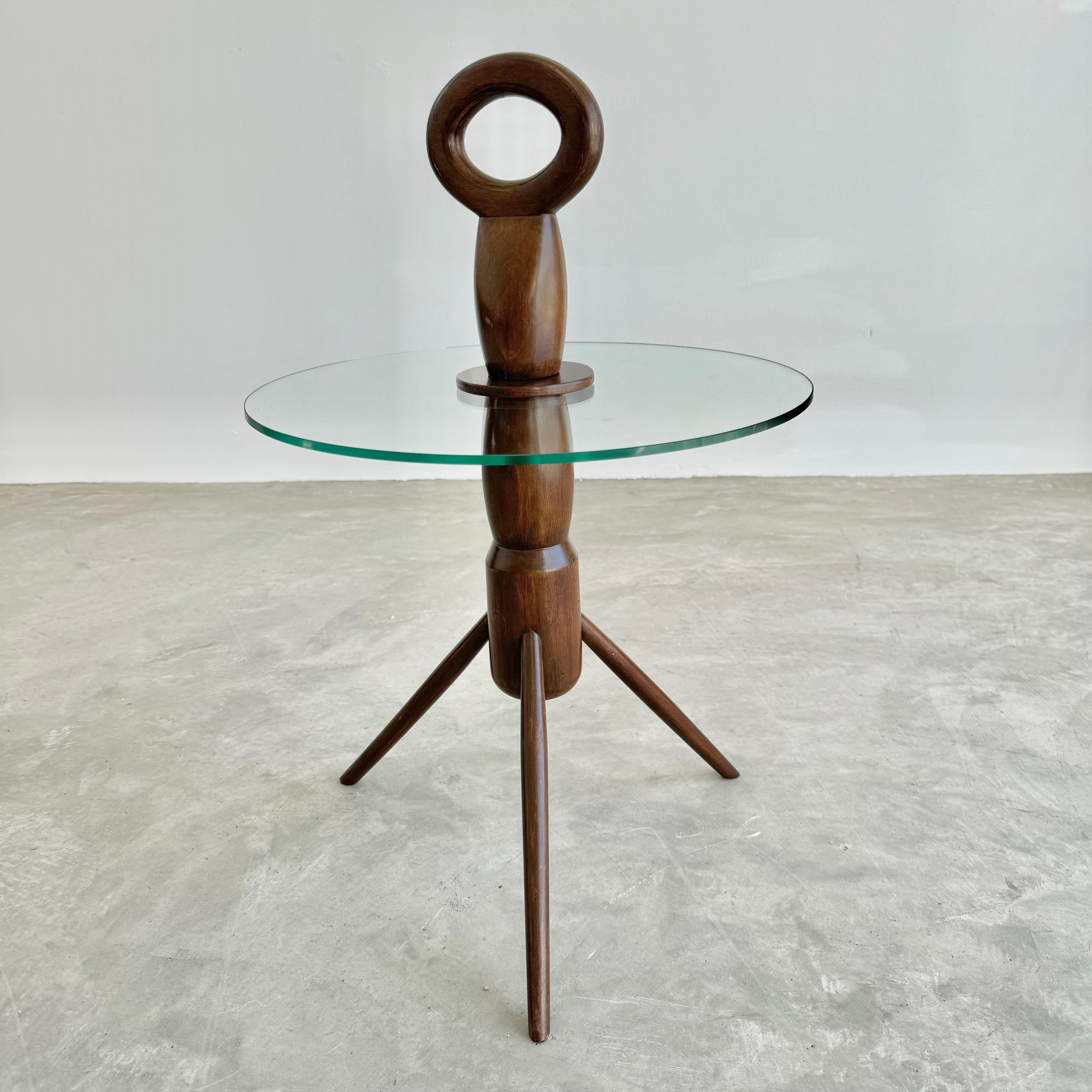 Dreibein-Cocktailtisch aus Holz und Glas, Italien, 1950er Jahre im Angebot 4