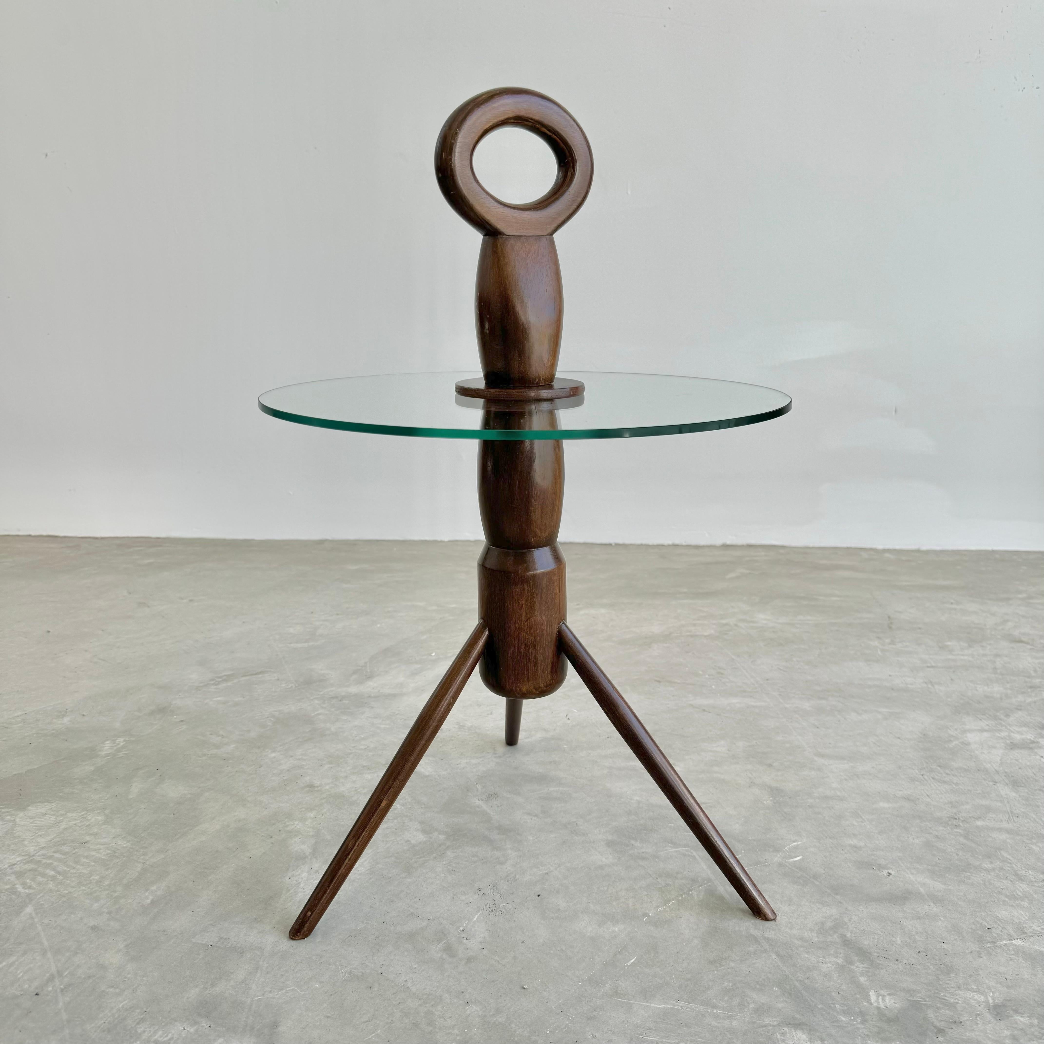 Wood and Glass Tripod Cocktail Table, 1950s Italy For Sale 7