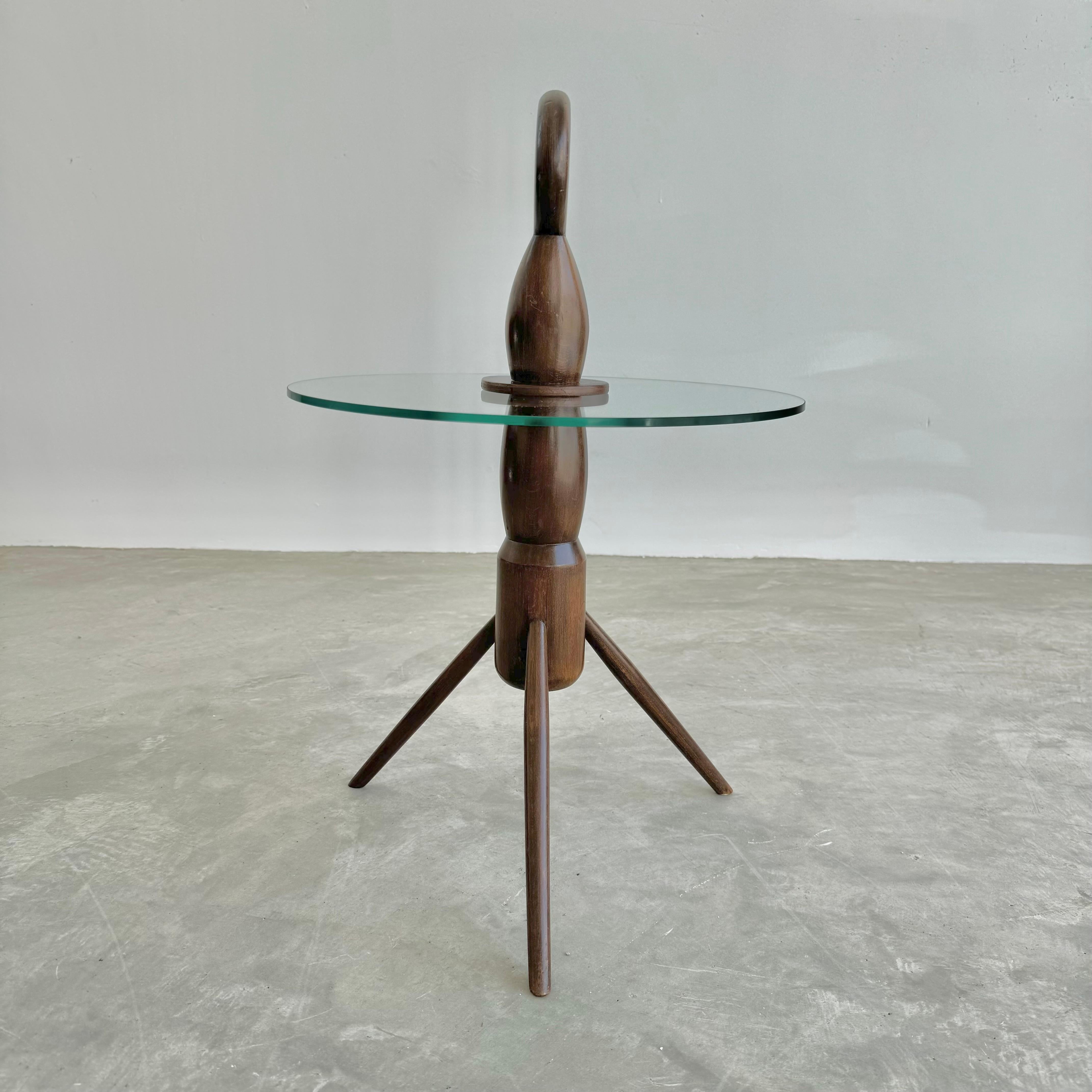 Wood and Glass Tripod Cocktail Table, 1950s Italy For Sale 8