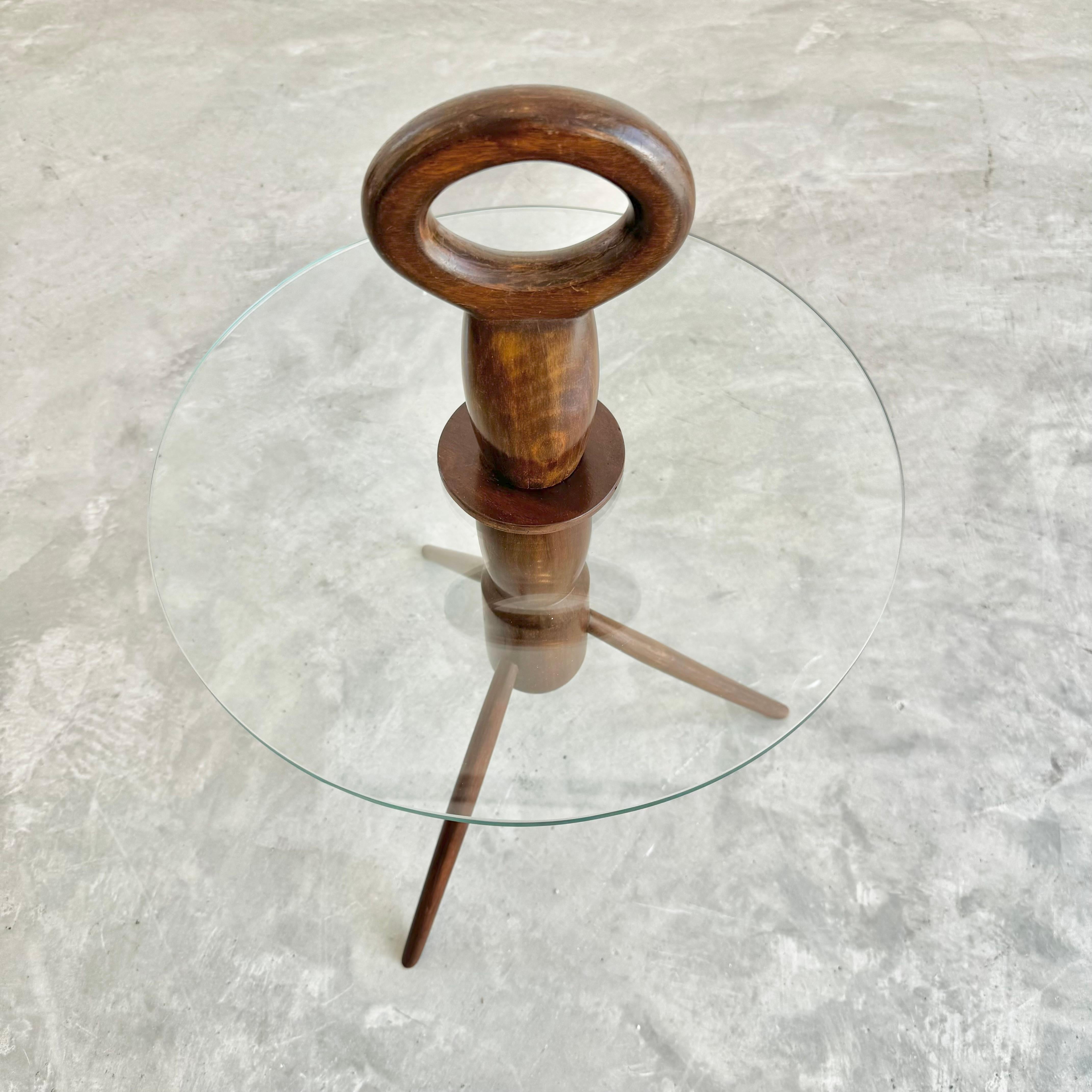 Art Deco Wood and Glass Tripod Cocktail Table, 1950s Italy For Sale