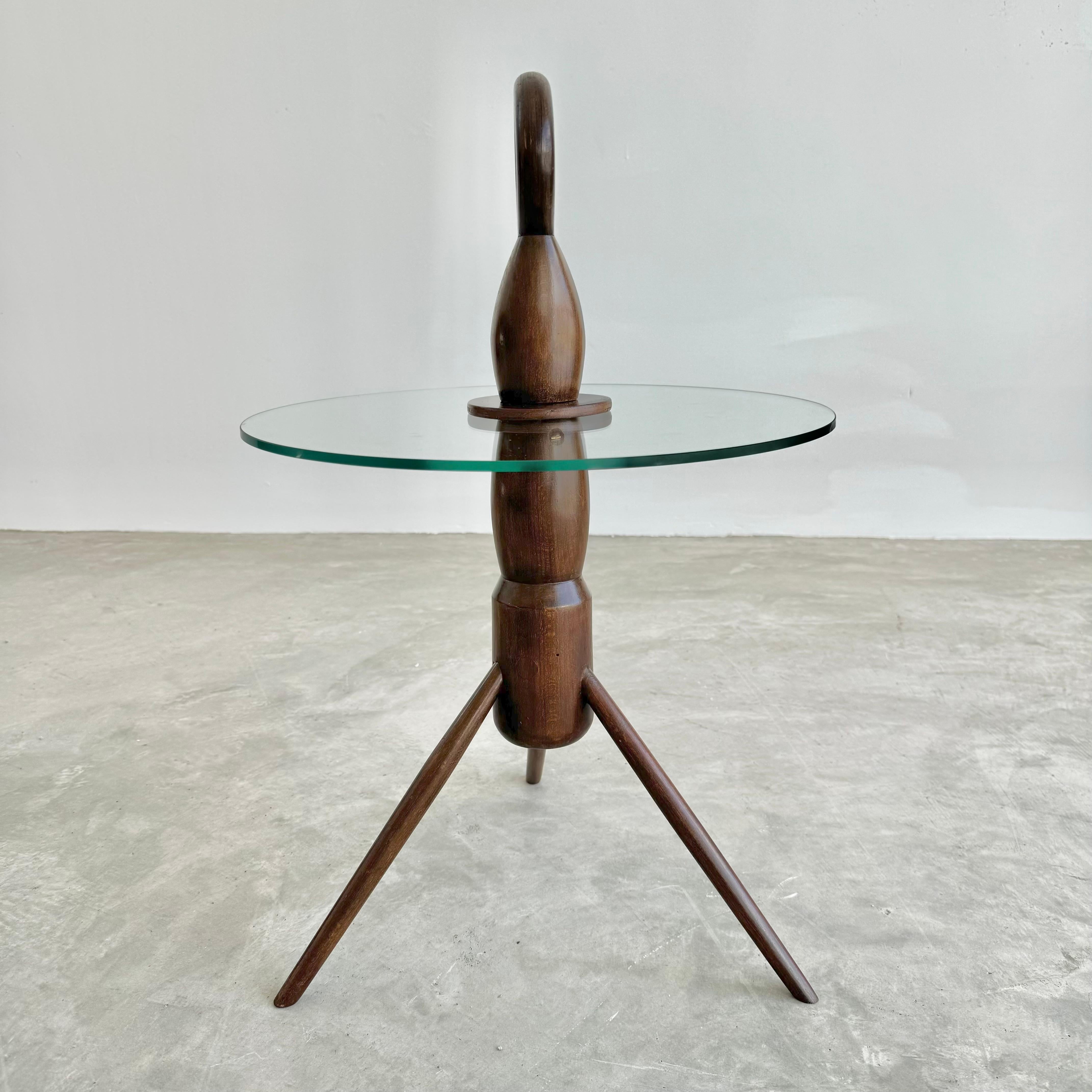 Wood and Glass Tripod Cocktail Table, 1950s Italy For Sale 3