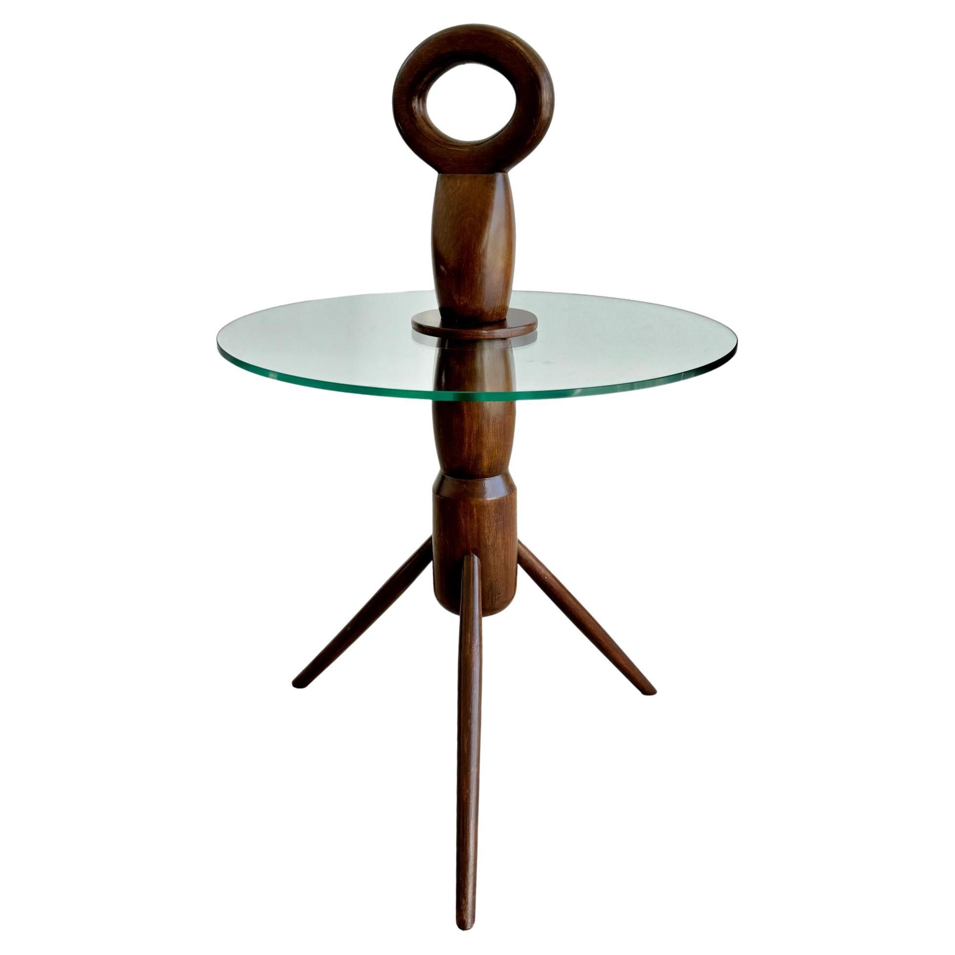 Wood and Glass Tripod Cocktail Table, 1950s Italy